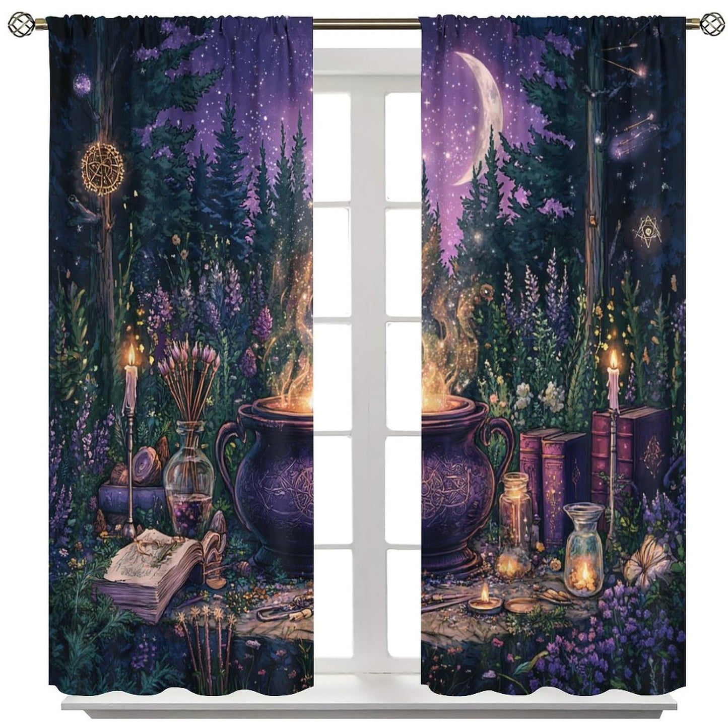 DIPQIMI Fantasy Flower Forest Blackout Curtains for Bedroom/Living Room, Magic Potion Moon Curtains Rod Pocket Thermal Insulated Window Drapes, 42W x 84L, 2 Panels