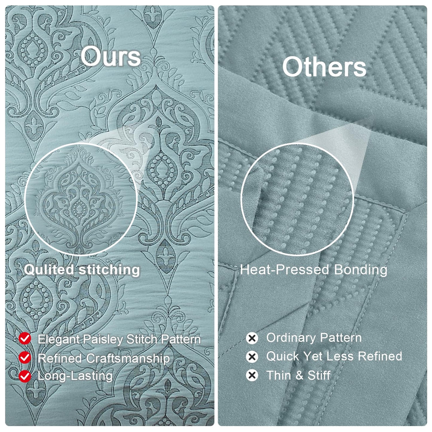 DaisyHuang Oversized Bedspread Coverlet Set Queen Size - Lightweight Bedding Cover - Beautiful Stitching - 4 Piece Reversible Bedspread, Dusty Blue