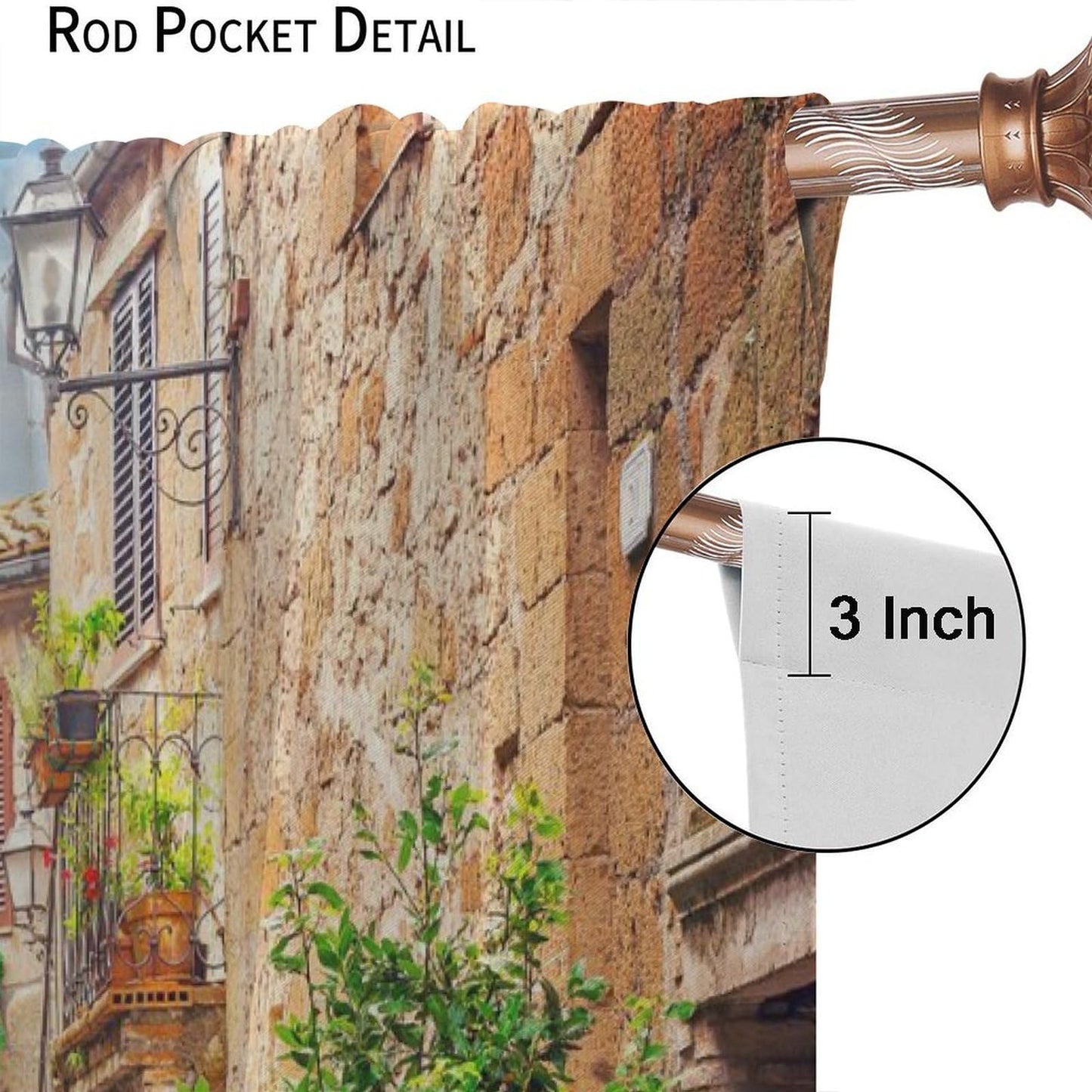 Italian Scenery Blackout Curtain,Stone Rock Houses City Rural Print Window Drapes for Bedroom Living Room Kitchen Cafe Office Decor Thermal Insulated Darkening Drapes 42x45 Inch