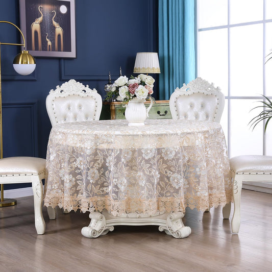 ZHUIDUSI 90 Round Tablecloth Lace Table Cloth Circle Macrame Vintage Shabby Chic Embroidered Gold Brown Table Cover for Kitchen Dining-Room Summer Holiday Outdoor Picnic, R10971