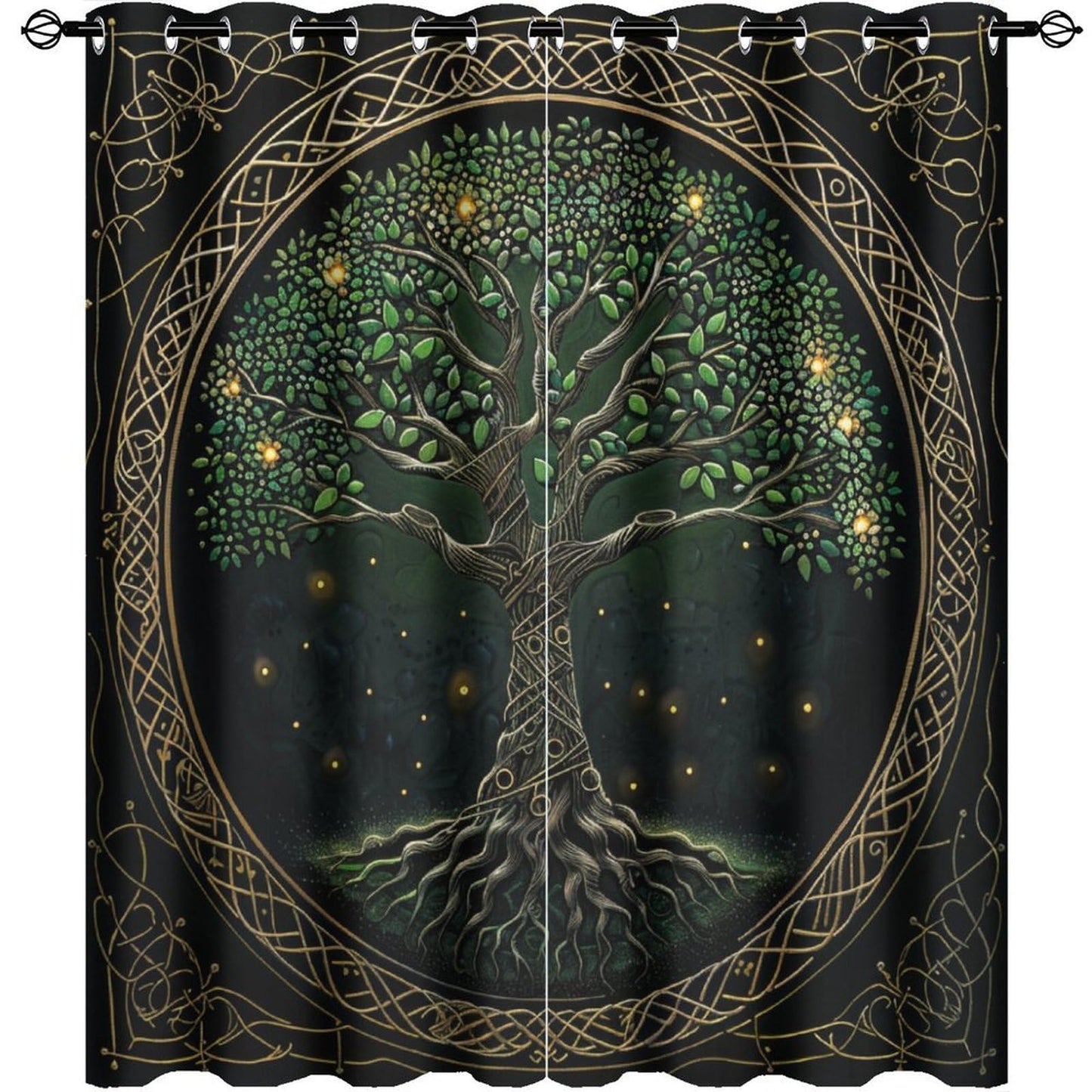 HDESDIS Abstract Tree Plant Curtains for Bedroom, Retro Rustic Floral Star Landscape Grommet Blackout Curtains Thermal Insulated Window Drapes for Living Room, 21W x 45L, 2 Panels