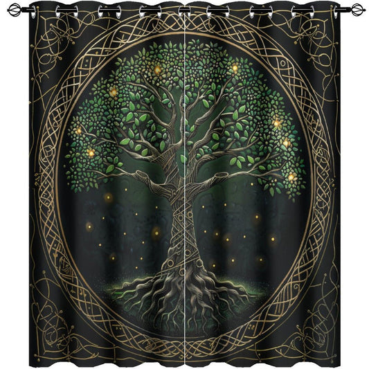 HDESDIS Abstract Tree Plant Curtains for Bedroom, Retro Rustic Floral Star Landscape Grommet Blackout Curtains Thermal Insulated Window Drapes for Living Room, 21W x 45L, 2 Panels