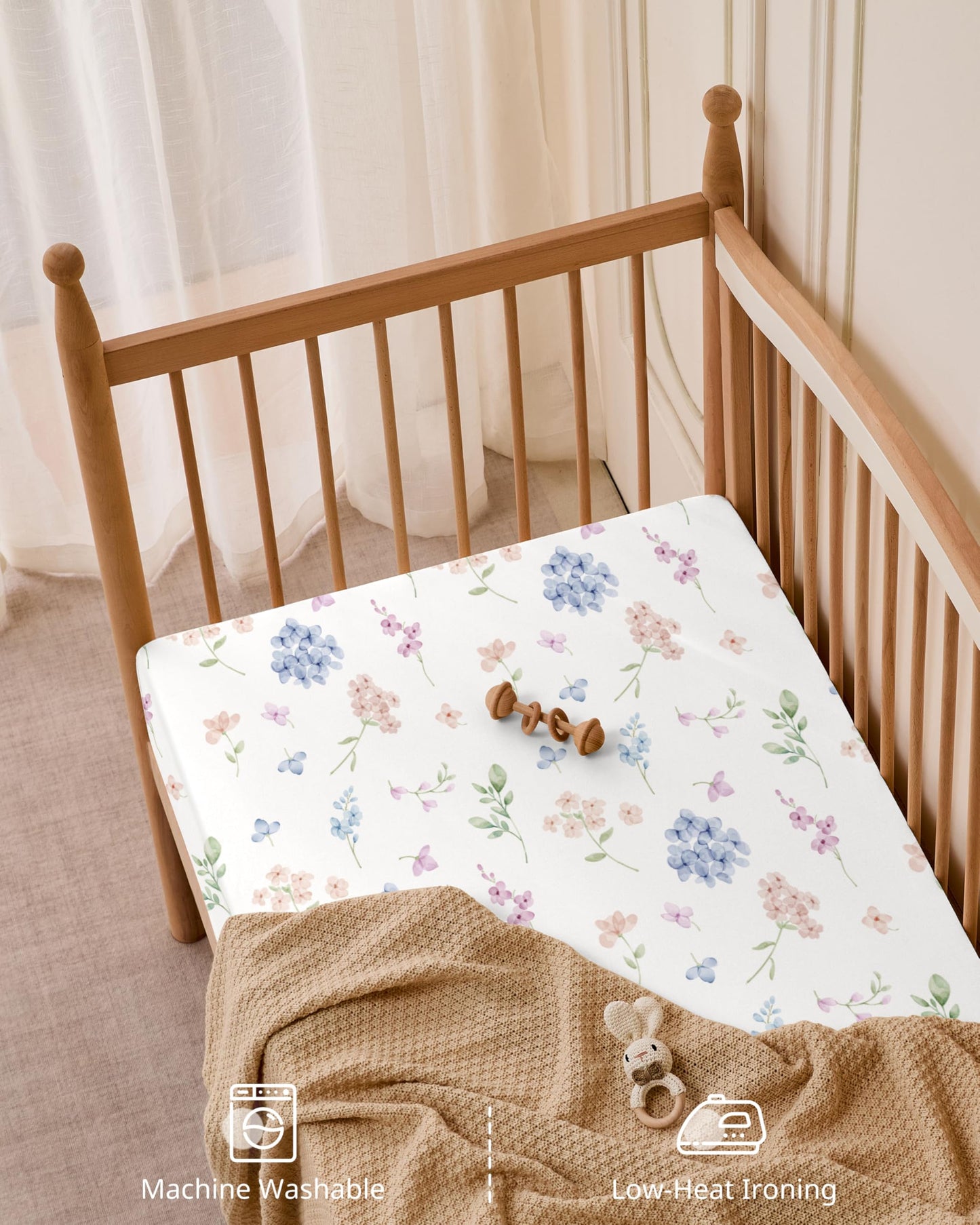 FIEMOL Baby Crib Sheets Girl, Toddler Bed Sheets Fitted for 52”x28”Standard Crib and Toddler Mattresses, 4 Pack Soft Breathable Stretchy Pink Purple Floral
