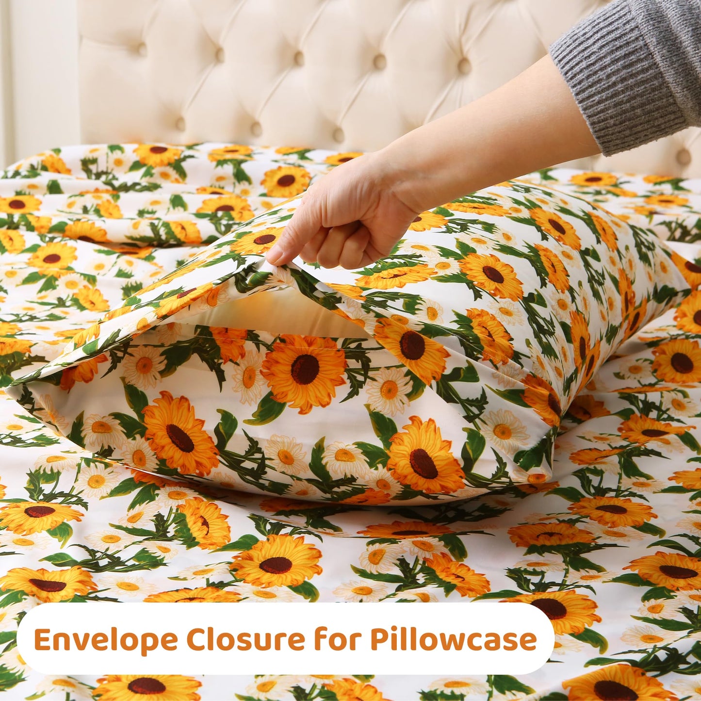 Mooreeke Cozy Vintage Microfiber Printed Floral Full Sheet Set - Soft & Breathable Yellow Sunflower Bed Sheets with Extra Deep Pocket - Non-Slip Fitted Design - Sunflower Pattern - Full