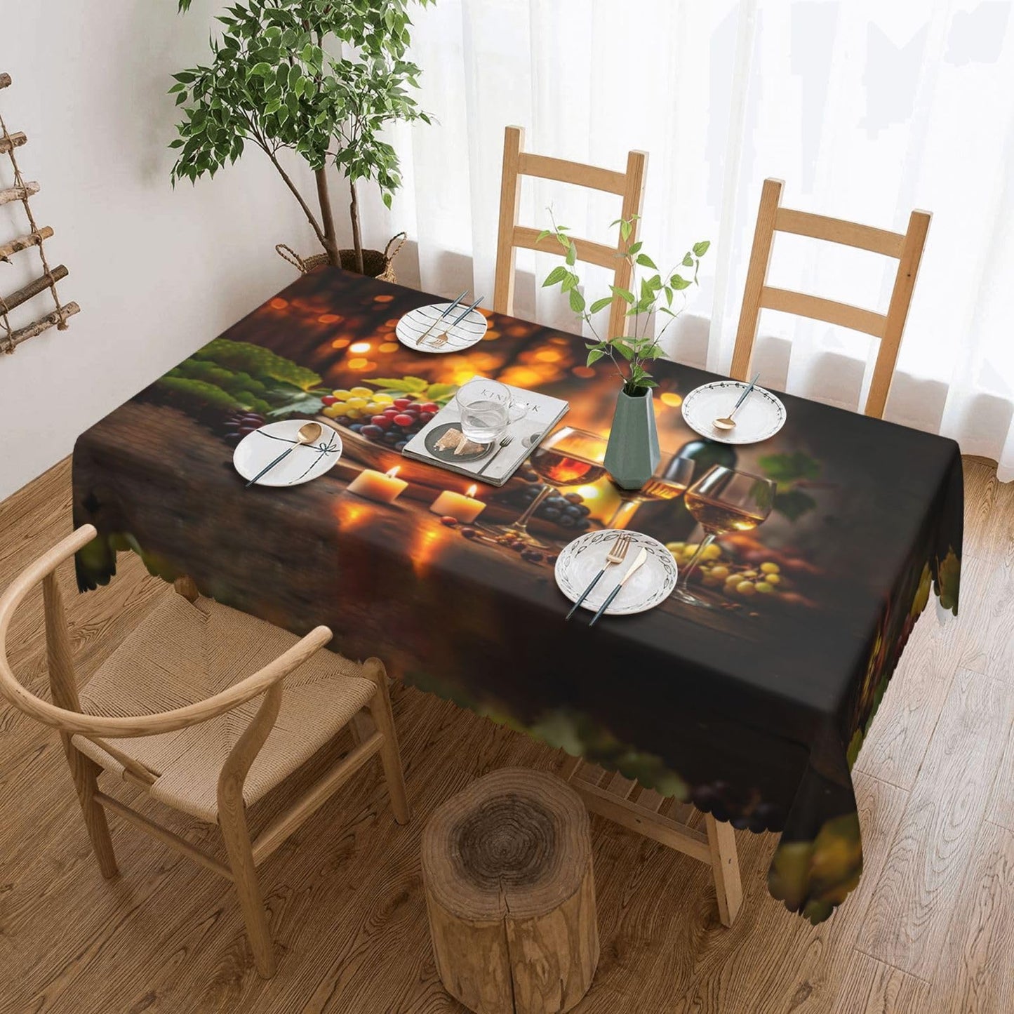 LORCARVIS Elegant Wine Glasses and Bottles Tablecloths Winery Farmhouse Polyester Rectangle Table Cloth Washable Seasonal Tabletop for Kitchen Dinning Party Outdoor Picnic 54 x 72 Inch Tablecloths