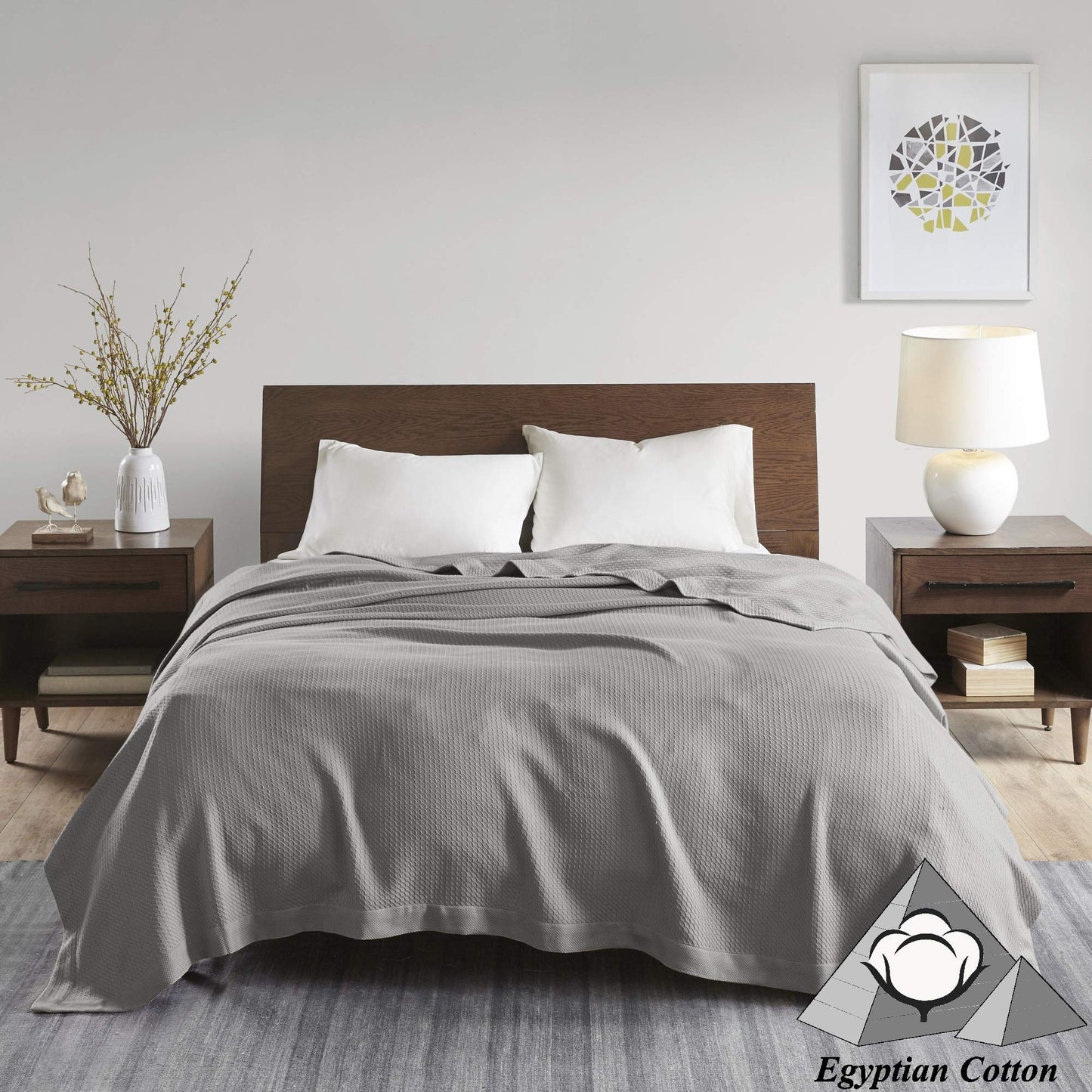 Madison Park 100% Egyptian Cotton Lightweight Summer Blanket, Breathable Waffle Knit Design, Soft Cozy All-Season Throw for Bed, Couch or Sofa, Grey King Size (108"x90")