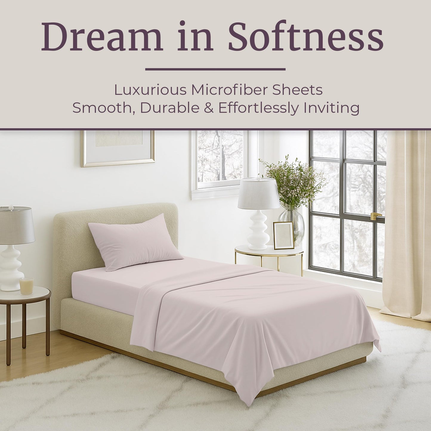 Brushed Microfiber Sheet Set-3 Piece Bed Linens-Fitted & Flat Sheets, Plus Pillowcase-Wrinkle, Stain & Fade Resistant by Lavish Home (Twin XL, Beige)