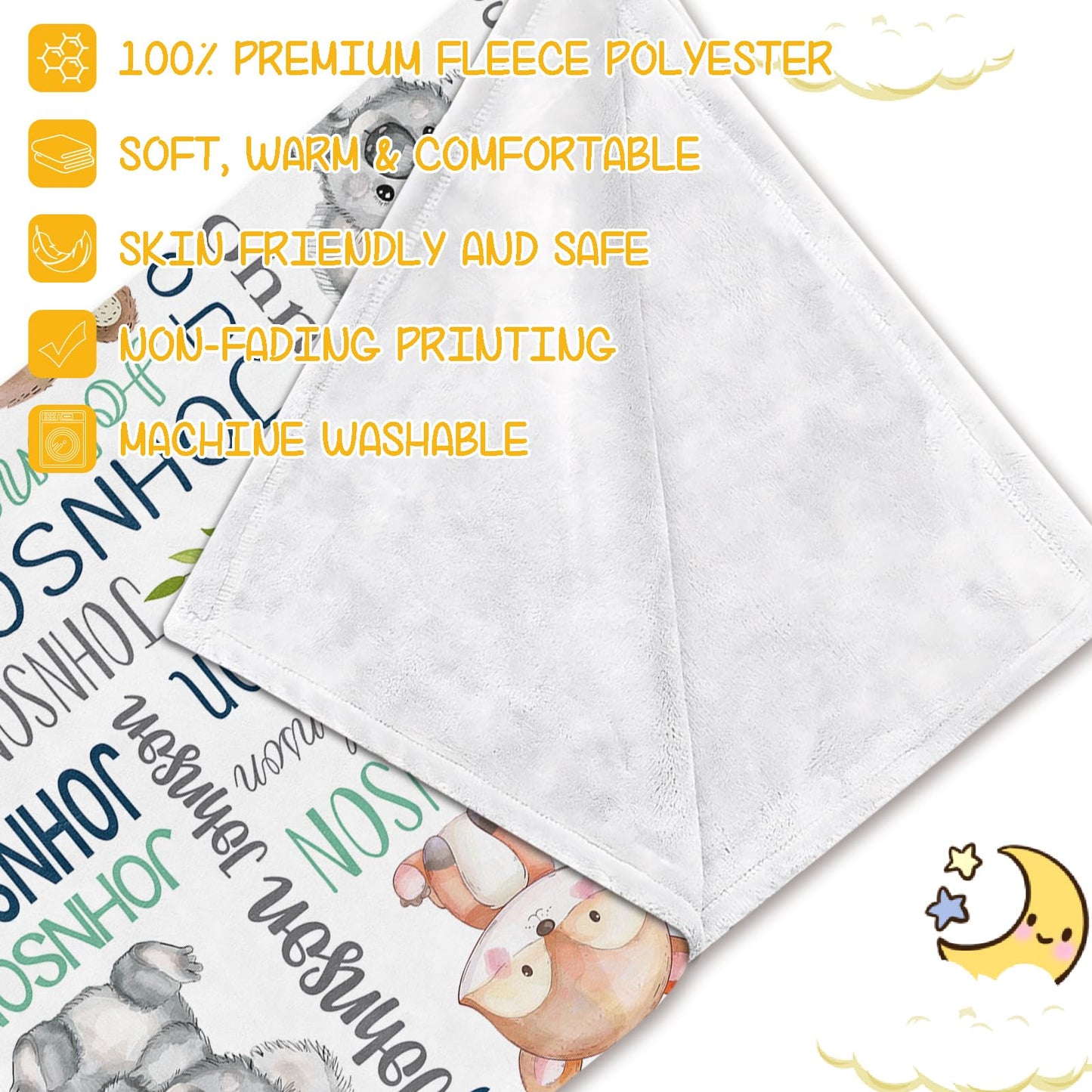 PUREFLY Personalized Baby Blanket - Custom Name Blanket for Girls & Boys, Super Soft Plush Fleece
