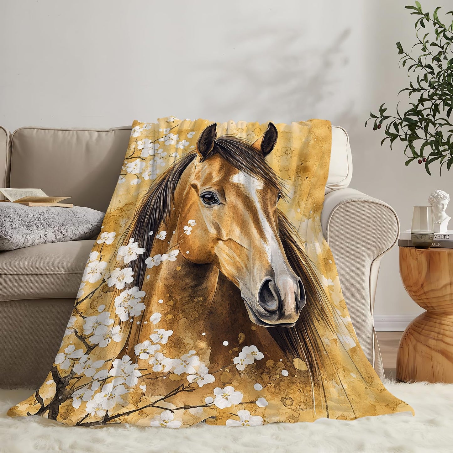 Baegopa Horse Blanket Gifts for Girls Horse Stuff Throw Blanket Cozy Plush Fleece Flannel Animal Flower Blankets for Lovers Decor Boys Women Men 50"X40"