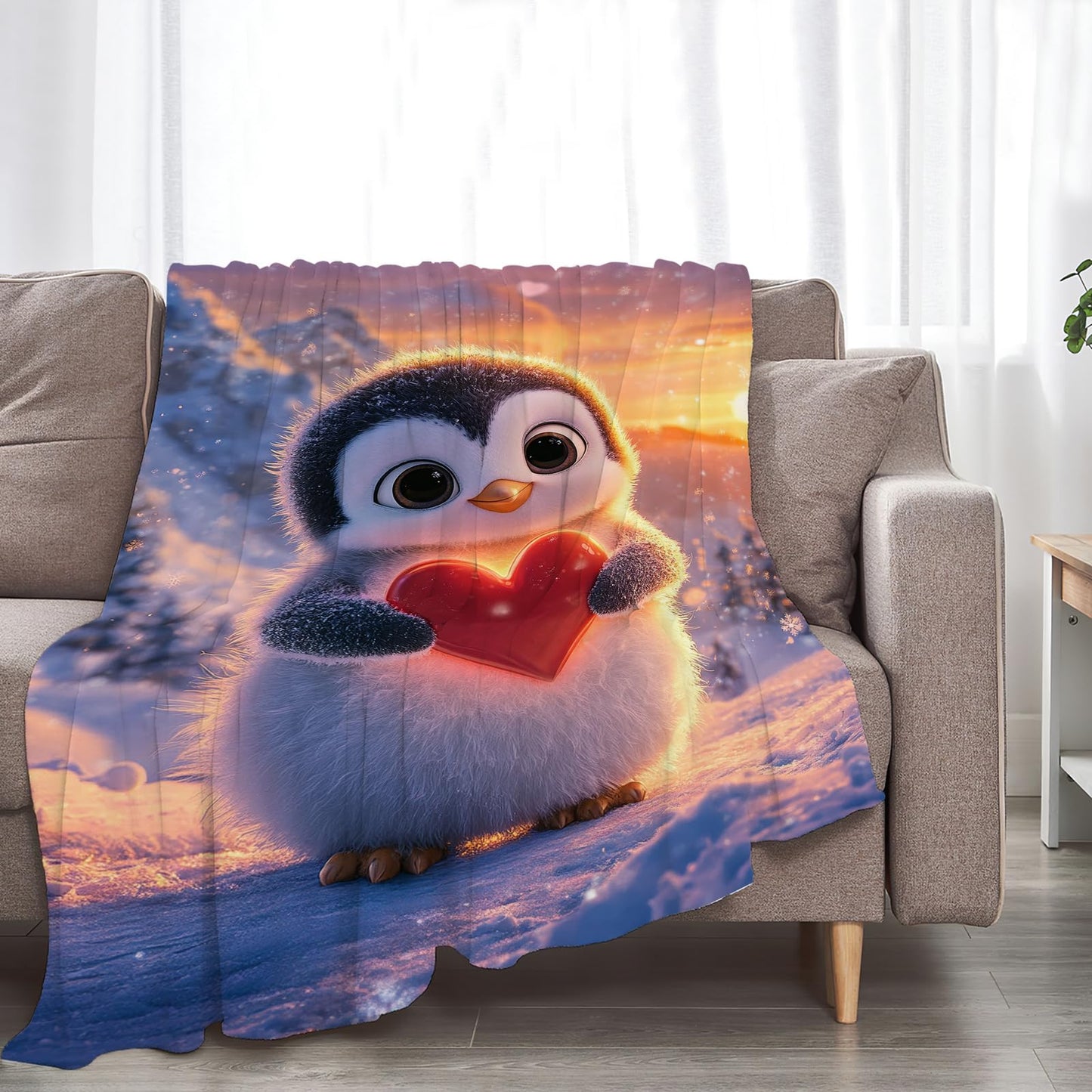 Penguin Throw Blanket Cute Penguin Lovers Blankets Ultra Soft Warm Flannel Fleece Lightweight Fuzzy Decor Gifts for Women Men Girls Boys 50"x40"