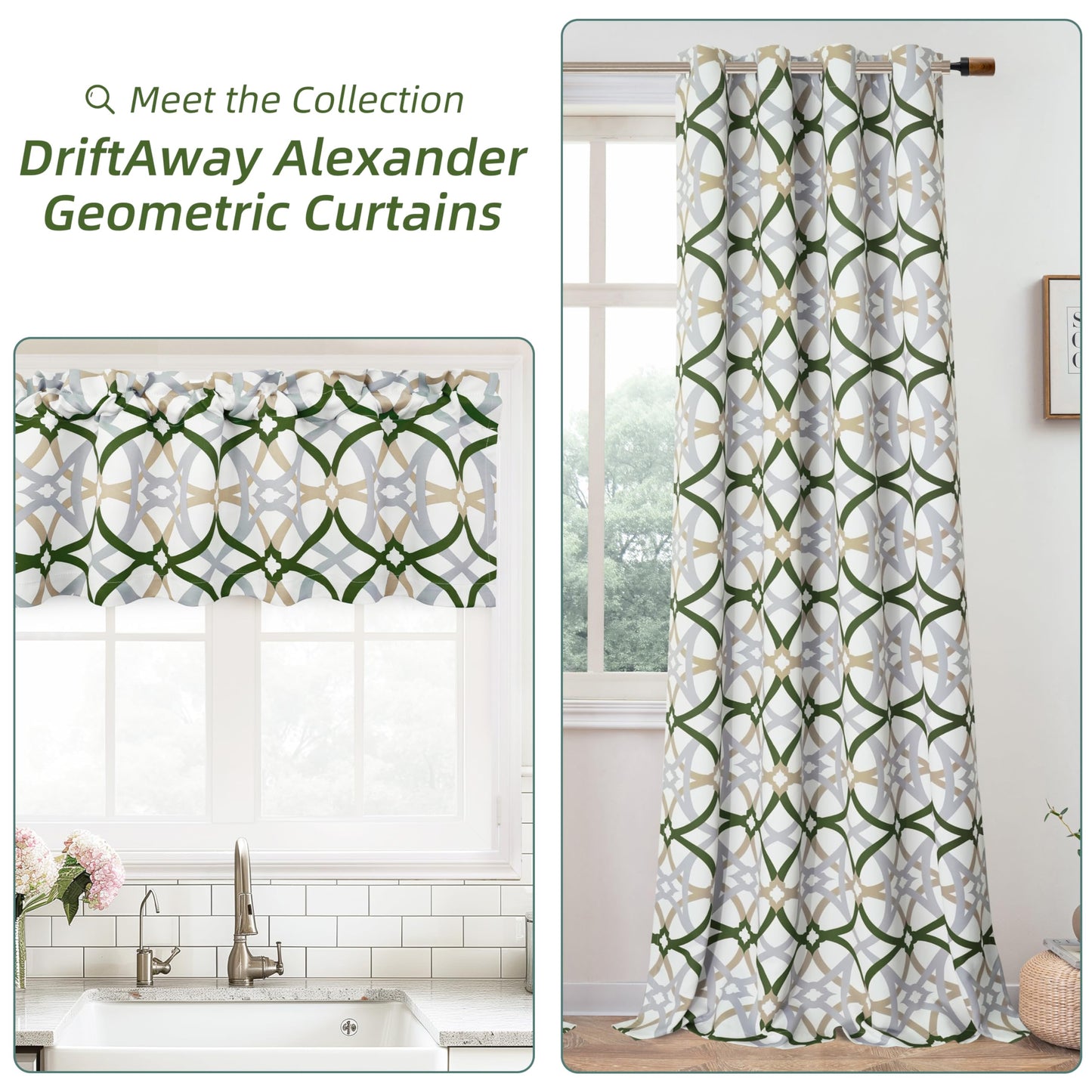 DriftAway Alexander 80% Blackout Curtains for Living Room 250GSM Pattern Match Thermal Insulated Room Darkening Geo Moroccan Mid Century Grommet Bedroom Drapes 2 Panels 52 Inch by 84 Inch Loden Green