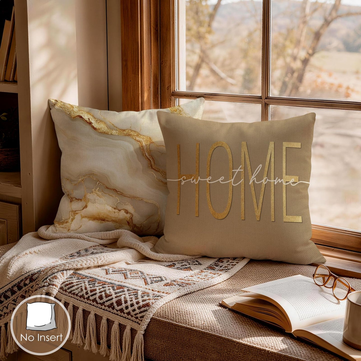 OBSEDE Inspirational Beige Marble Decorative Throw Pillow Covers 18 × 18 in, Set of 4, Couch Cushion Cases Inserts for Sofa Bed Living Room Home Decor, Single-Sided Print