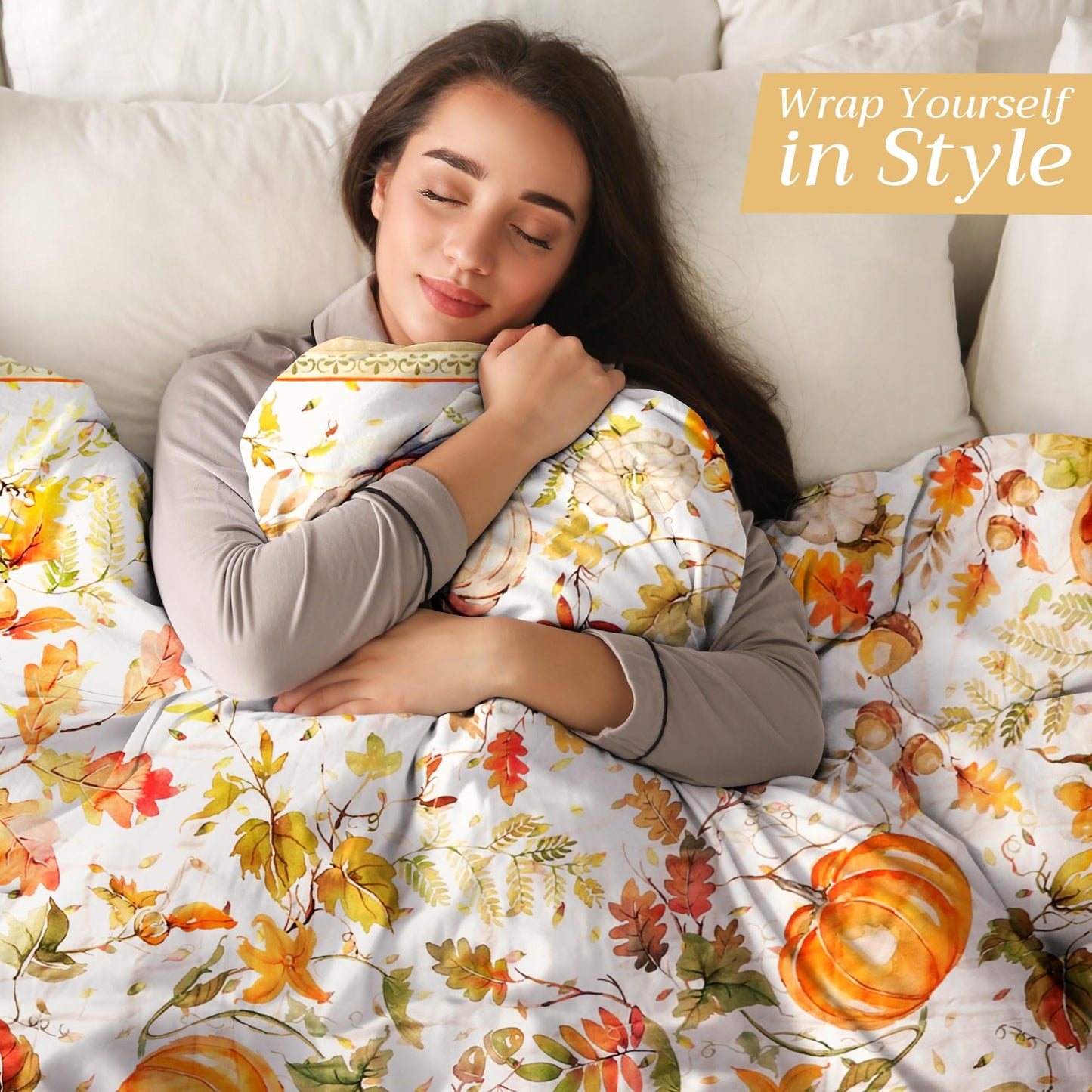 Maison d' Hermine Throw Blanket for Couch Lightweight Soft Warm Breathable Cotton Throw Blankets for Bed Girls Boys Women Men Gifts Sofa Living Room Spring Summer (Pumpkin Passion, 60" X 80")