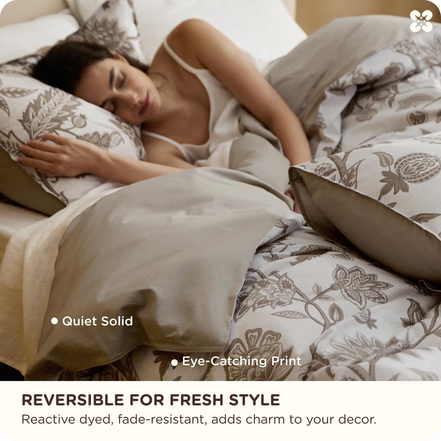 Bedsure Floral Duvet Cover Queen Size - 100% Cotton Reversible Entwined Vines Pattern Duvet Cover Set, 3 Pieces Soft & Breathable PureWoven Bedding Set with 2 Pillow Shams (Linen Vines, 90"x90")