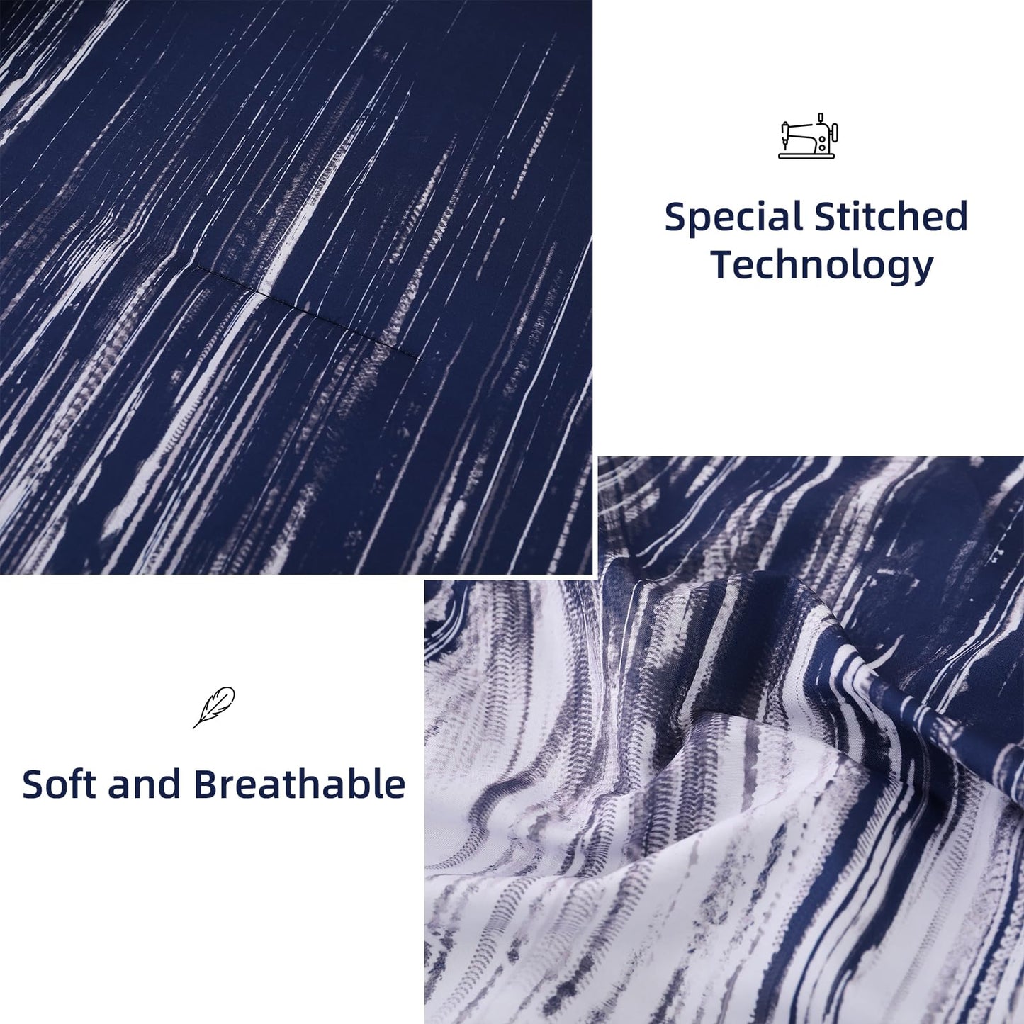 Dinjoy Ombre Blue Comforter Set Queen Size Gradient Navy Blue White Boho Bedding Set for Teen Men Women 7 Pieces Bed in A Bag Bohemian Bed Set with Comforter, Sheets, Pillowcases & Shams