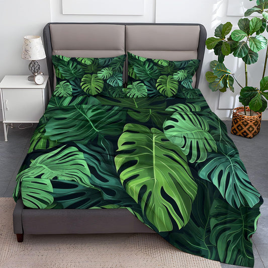 Plant Palm Leaves Sheets King Ultra Soft Bed Sheets, Plant Tropical Monstera Printed Sheet Set, Microfiber 16" Deep Pocket Sheets 4 Piece, Elegant Comfort Luxury Soft Bed Sheet
