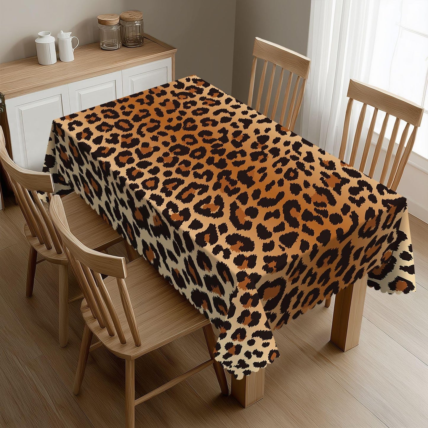 DRAVVIX Leopard Pattern Rectangular Tablecloth, Brown Leopard Table Cloth Washable Tablecloths Decorative Table Cover for Kitchen, Dining, or Parties 54x72 Inches