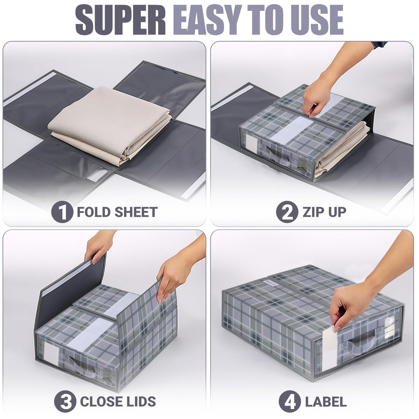 Mama Gs 4 Pack Bed Sheet Organizer and Storage with Zipper – Linen Closet Organizers for Full, King, Queen & Twin Sheet Sets, Bedding Storage for Blankets and Duvet Covers, Grey