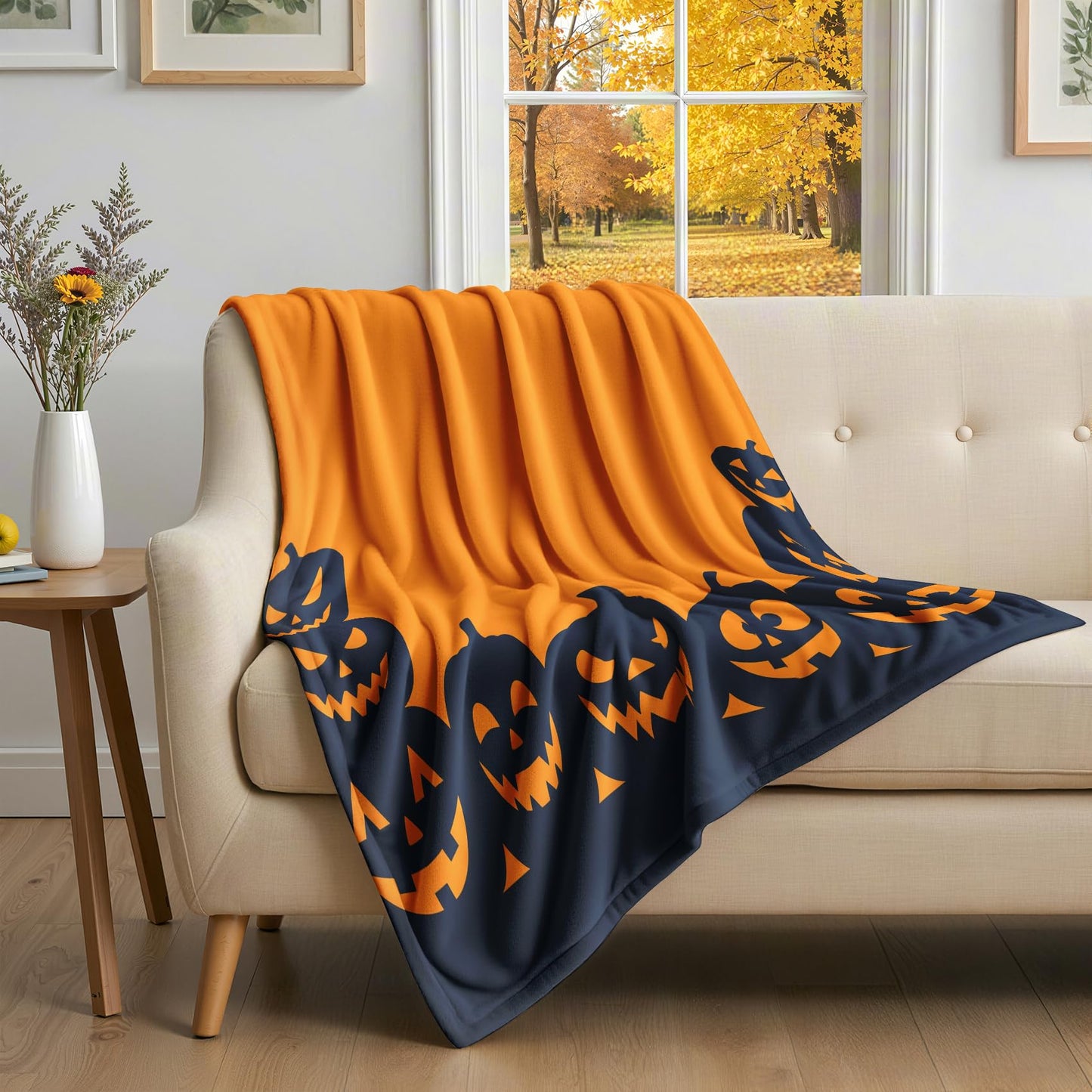 GEDAEUBA Halloween Throw Blanket Pumpkin - Spooky Jack O Lantern Fleece Blanket Throw, Soft Cozy Blankets & Throws for Couch, Bed, and Sofa, 50x60 inches