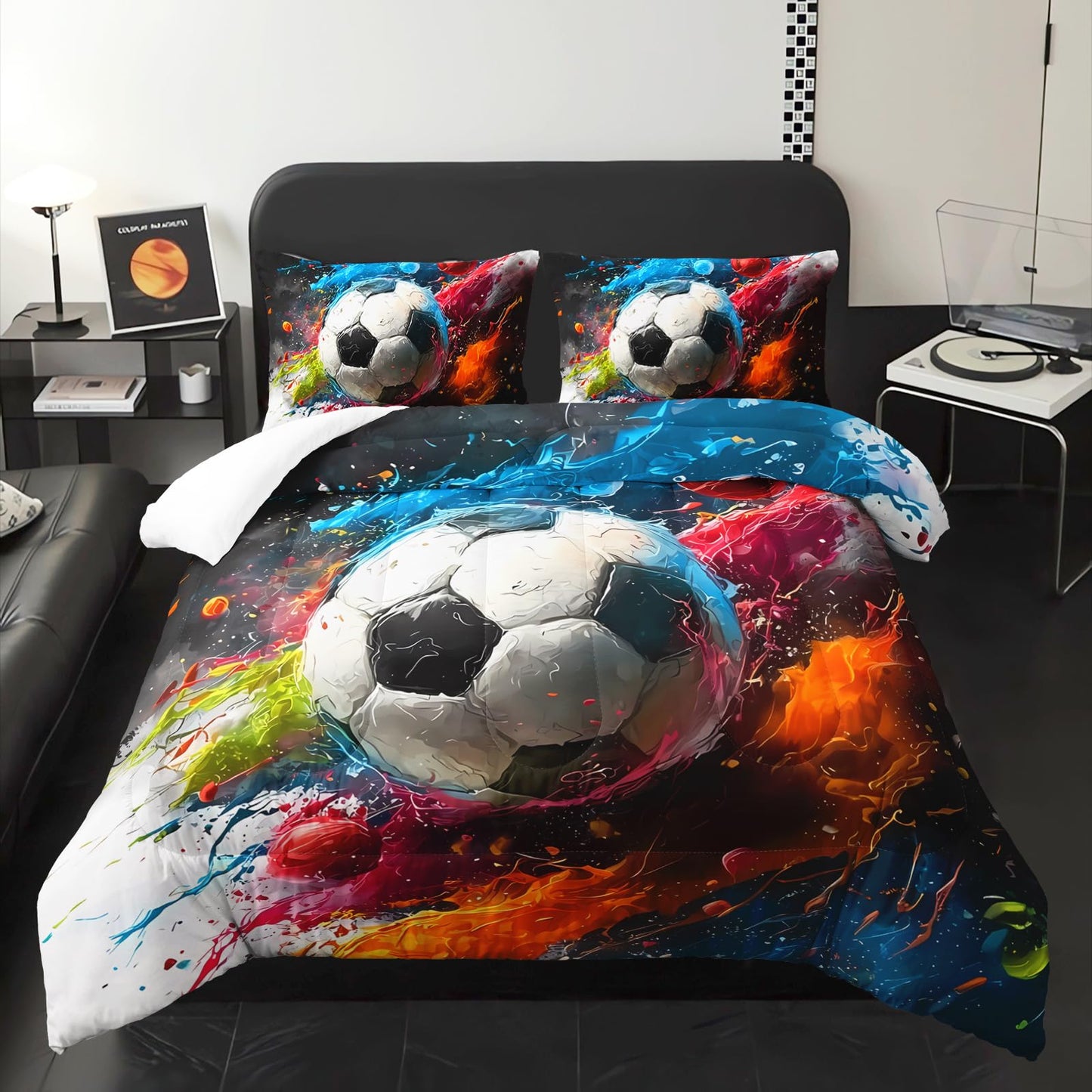 lneffble Soccer Comforter Twin Size,Sport Kids Comforter Set,3Pcs Bedding Set Printed Comforter with 2 Pillowcases,Down Alternative,Soft and Lightweight,for All Seasons