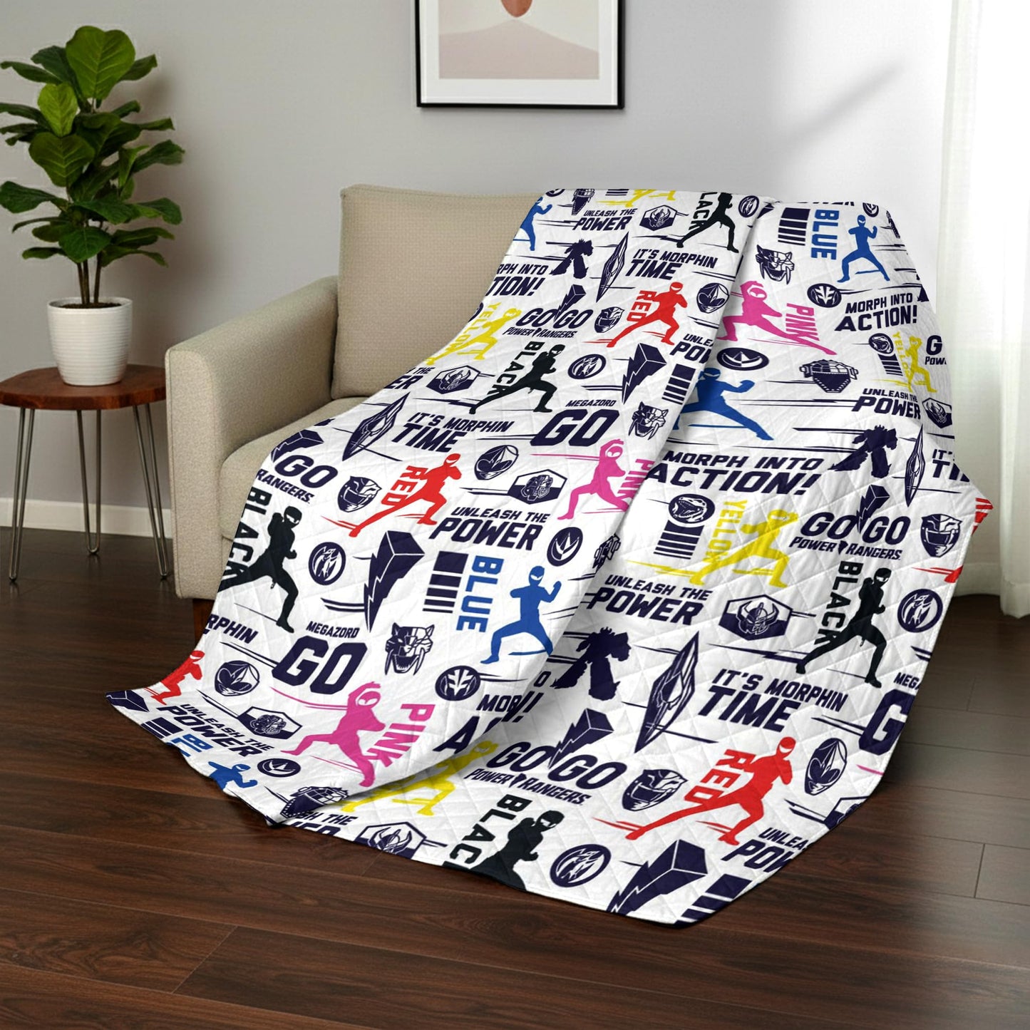 Northwest Power Rangers Core Quilted Blanket, Comfy Throw, Adults Boys Girls, Soft Lightweight Bedding for Bed, or Couch, 60 x 80 inches