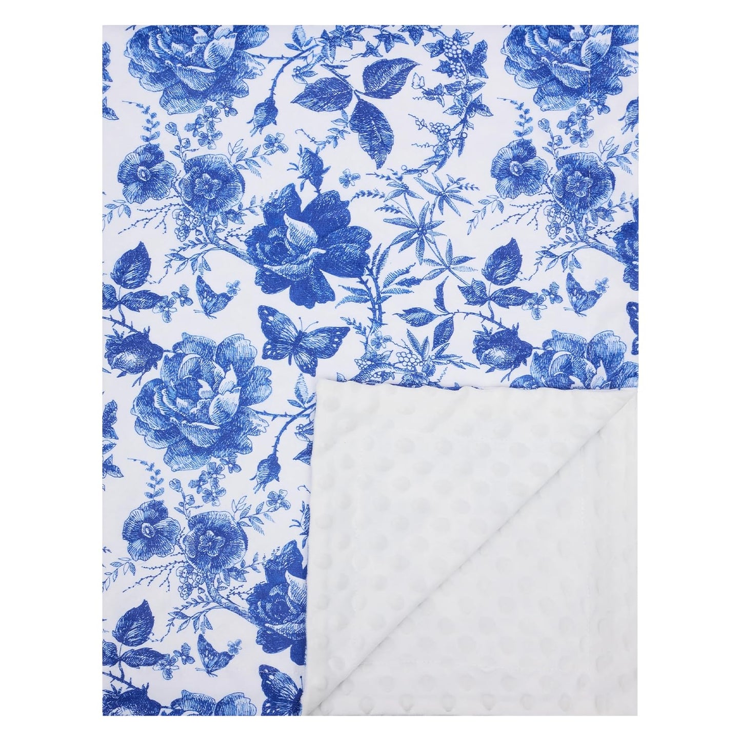 Baby Blanket for Boys Girls Super Soft Double Layer Minky with Dotted Backing Cute Cow Crib Receiving Blanket Bed Throws for Newborns Nursery Stroller Toddler 30 x 40 Inch (Blue Floral)