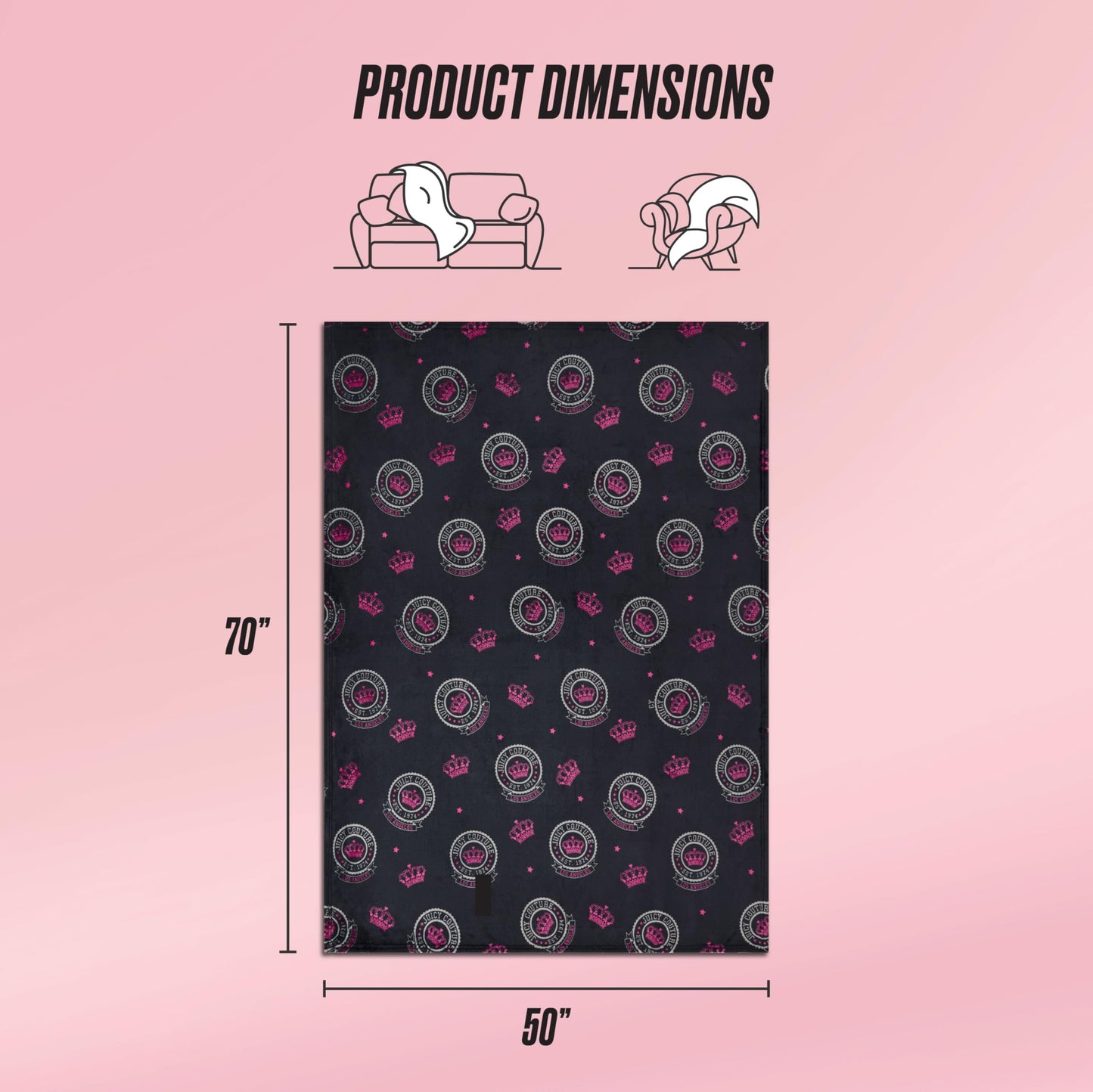 Juicy Couture - Throw Blanket, Juicy Emblem, Plush and Cozy, Decorative Blankets for Sofas, Chairs and Beds, Luxurious and Soft, Chic Home Decor, Measures 50" x 70", Emblem Black