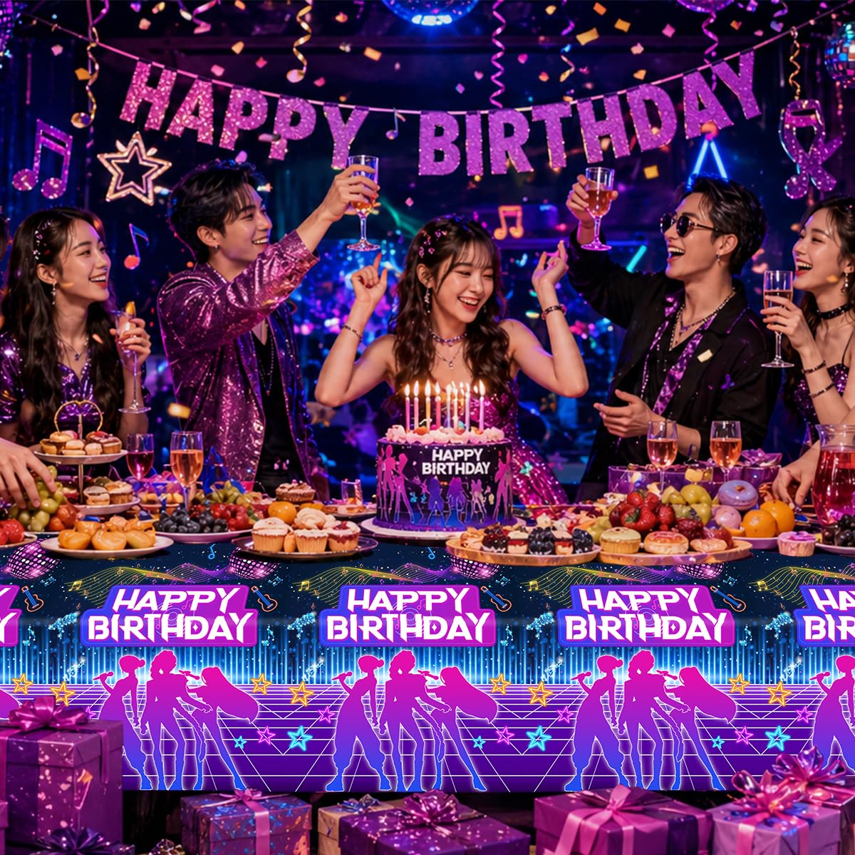 3Pcs Kpop Music Birthday Party Disposable Tablecloth, Disposable Plastic Table Cover for Music Themed Birthday Party, 54”x108”