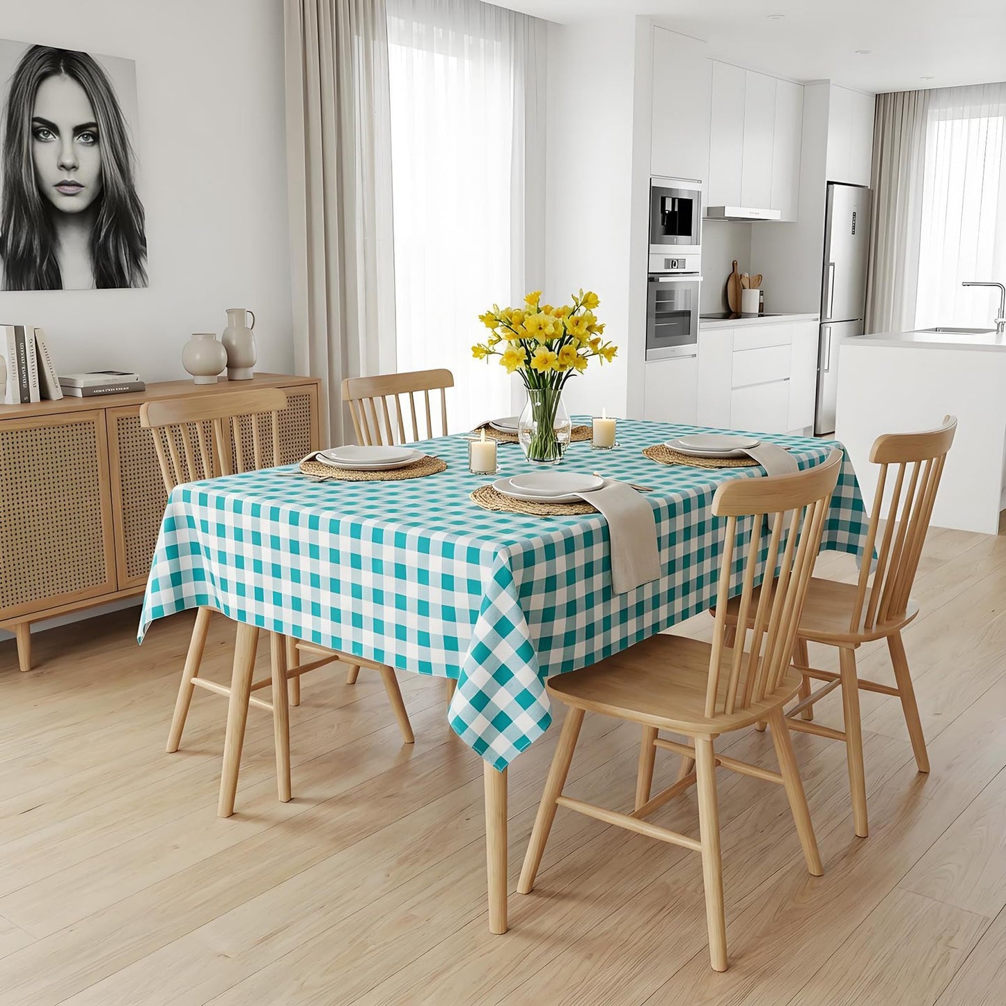vortiara 52'' X 70'' Checkered Tablecloth Disposable Vinyl Tablecloths with Flannel Backing Wipeable Spillproof Plastic Table Cover PVC Waterproof Table Cloth for Indoor Outdoor