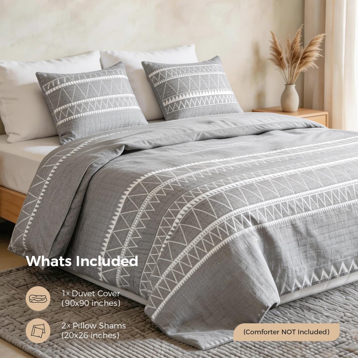 Lekesky Duvet Cover Queen Size, Grey Breathable Comforter Cover Queen Size 3pc Ultra Soft Brushed Bedding Duvet Cover Set with Zipper Ties (1 Duvet Cover 90x90 inches with 2 Pillow Cases)