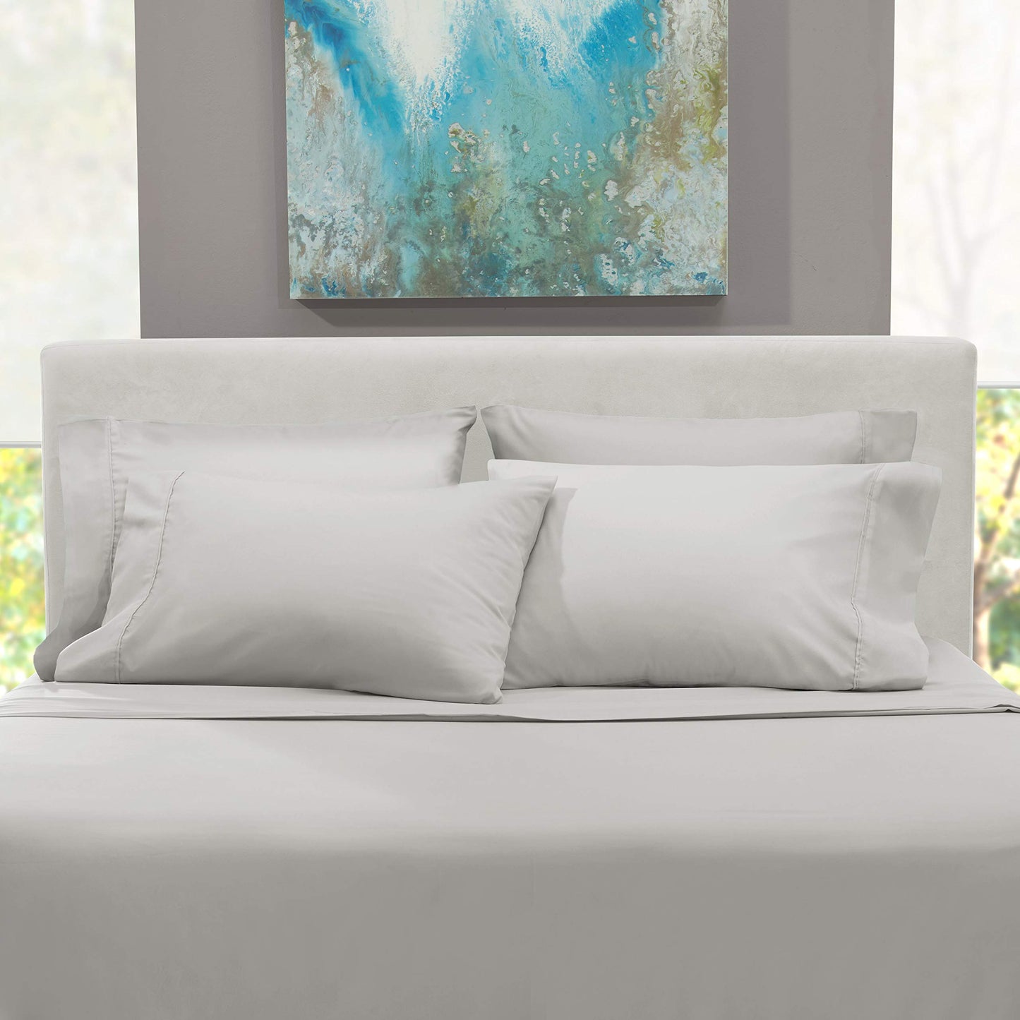 Hearth & Harbor Extra Deep Pocket Queen Sheets Sets - Fits Mattress 18-24 Inches Deep - Extra Deep Pocket Sheets - 6 Piece Queen Size - Silver
