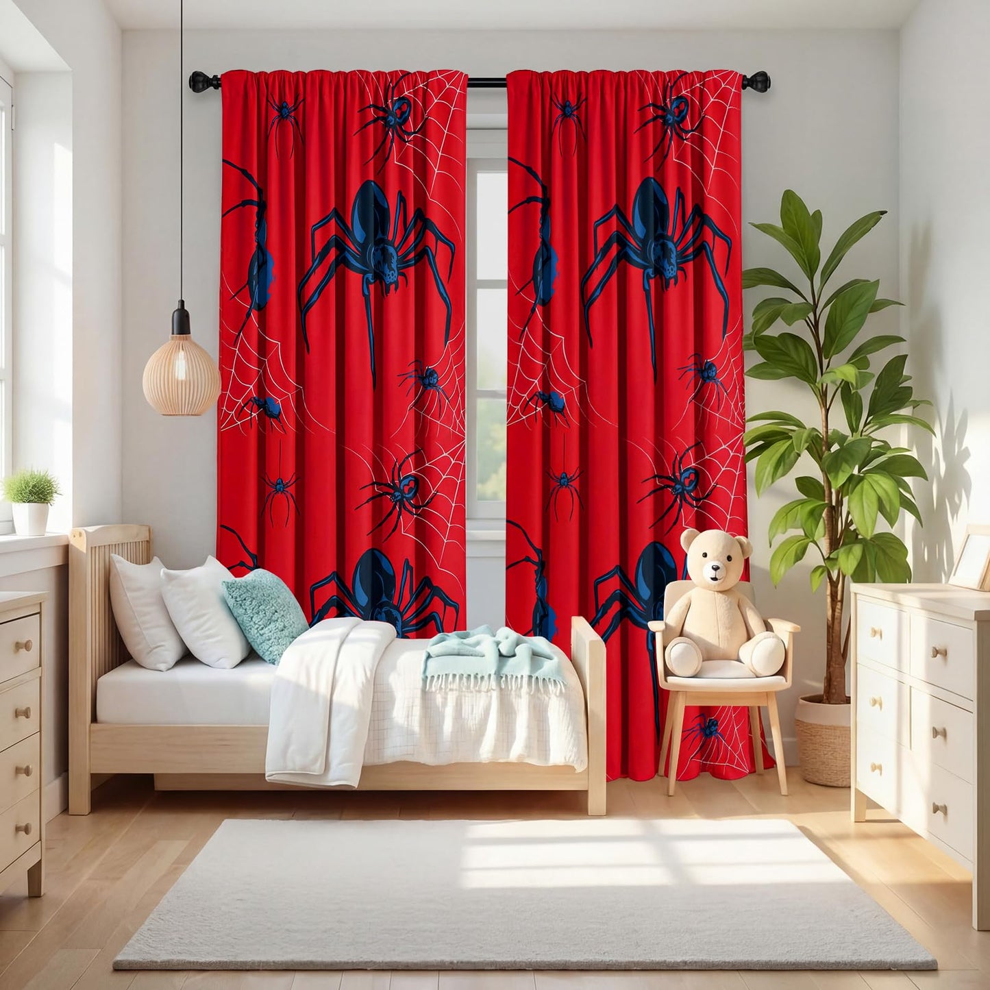 Peryiter Spider Curtain with 2 Tiebacks Bedroom Room Decor 42 x 84 Inch Thermal Insulated Window Drapes Curtain for Bathroom Nursery Home Decoration, 2 Panels
