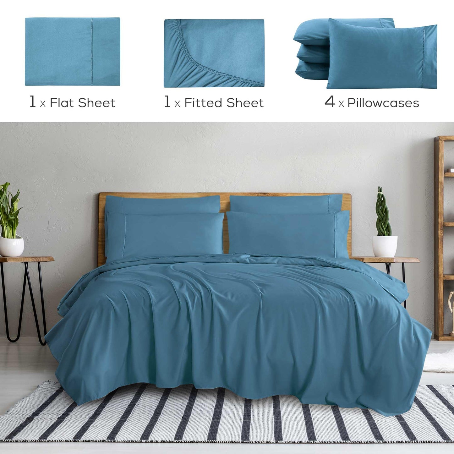 Mueller UltraTemp 6 PC Queen Sheet Set - Ultra-Soft Luxury Series, Cooling & Breathable Hotel Luxury Bed Sheets, Deep Pocket Wrinkle-Free Oeko-TEX, Denim