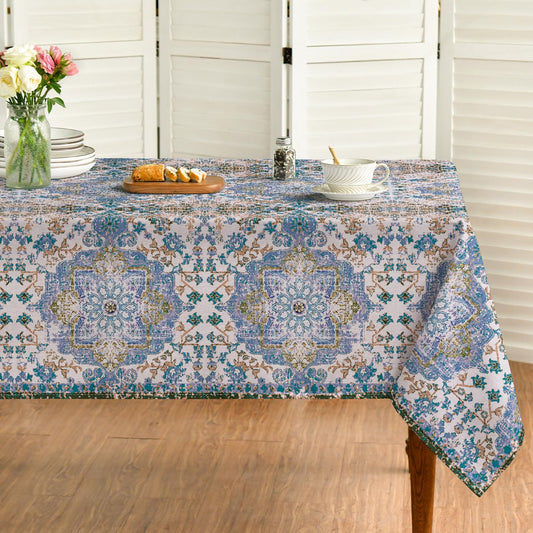 Horaldaily Boho Bohemia Style Tablecloth 60x84 Inch Rectangular, Vintage Country Rustic Farmhouse Magical Fall Blue Washable Seasonal Table Cover for Party Picnic Dinner Decor