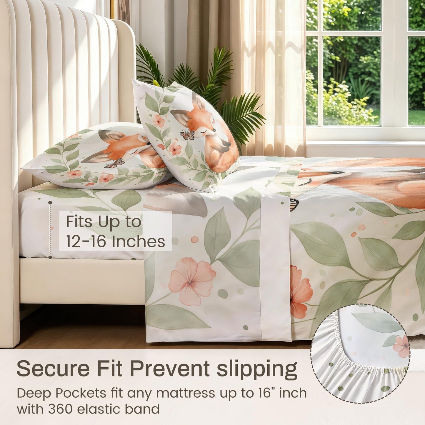 Fox Twin Sheet Set Butterfly Leaf Flat Fitted Sheet Sets