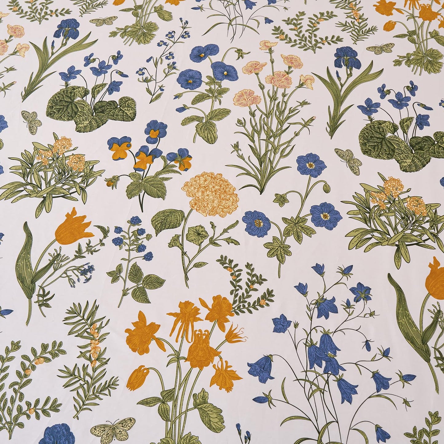 Huborise Green Floral Bed Sheets Set King Size 100% Percale Cotton Yellow & Blue Flower Printed Sheets, Soft & Breathable, Leaf Pattern Botanical Bedding Luxury Deep Pocket Fitted Sheet 17.5" 4 Pcs