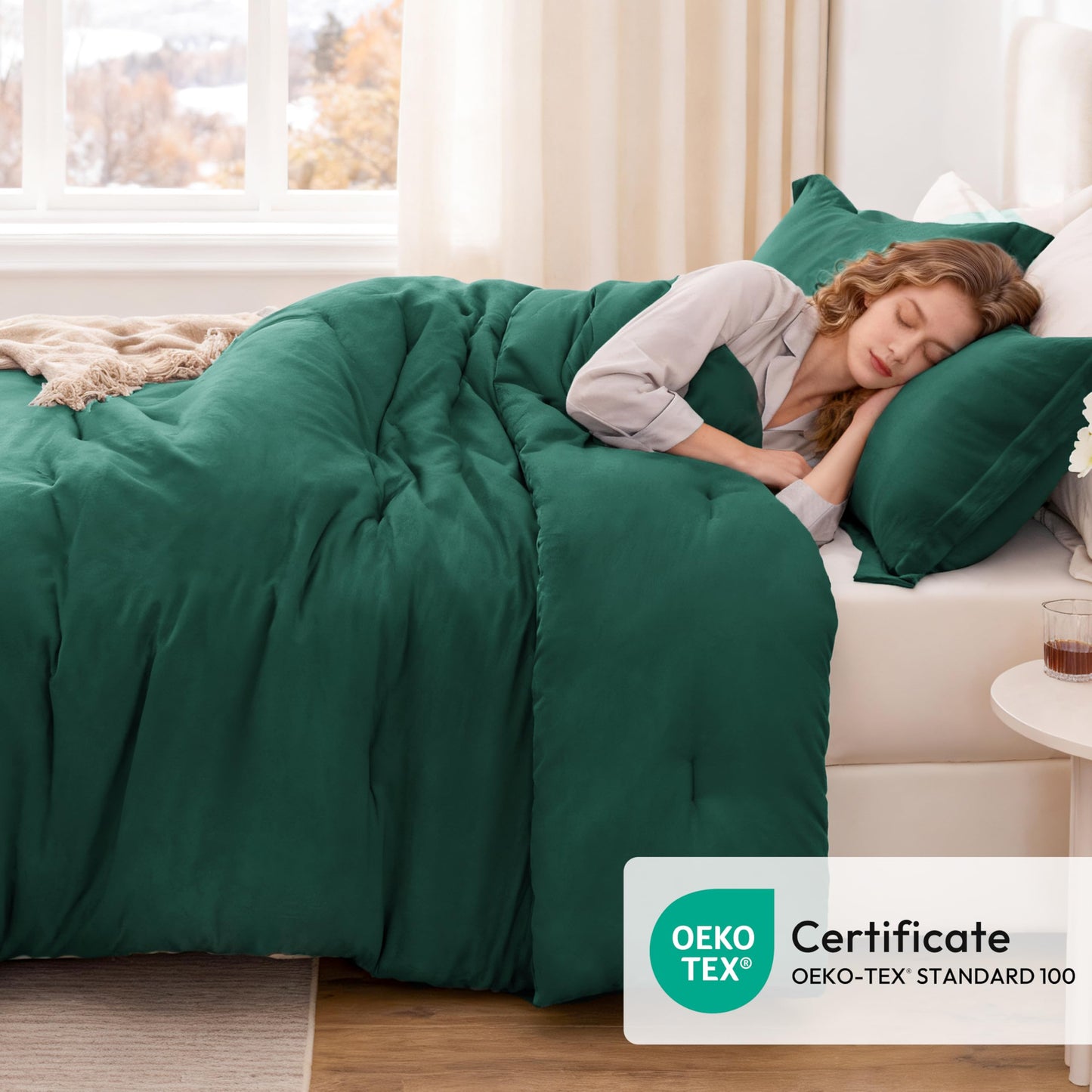 Love's cabin Dark Green Twin/Twin XL Comforter Set, 2-Piece Prewashed Bed Set with 1 Comforter (66 x 90 in) & 1 Pillowcase, Lightweight & Breathable for All Seasons