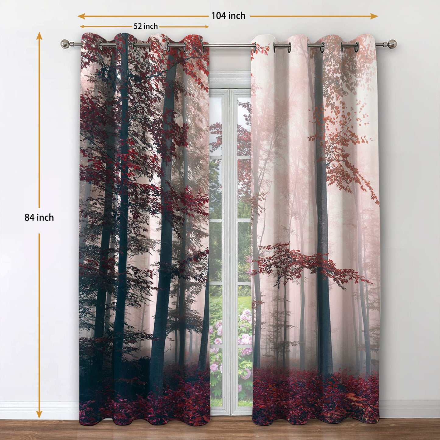 Jekeno Fall Tree Forest Blackout Curtains, 52"x84"