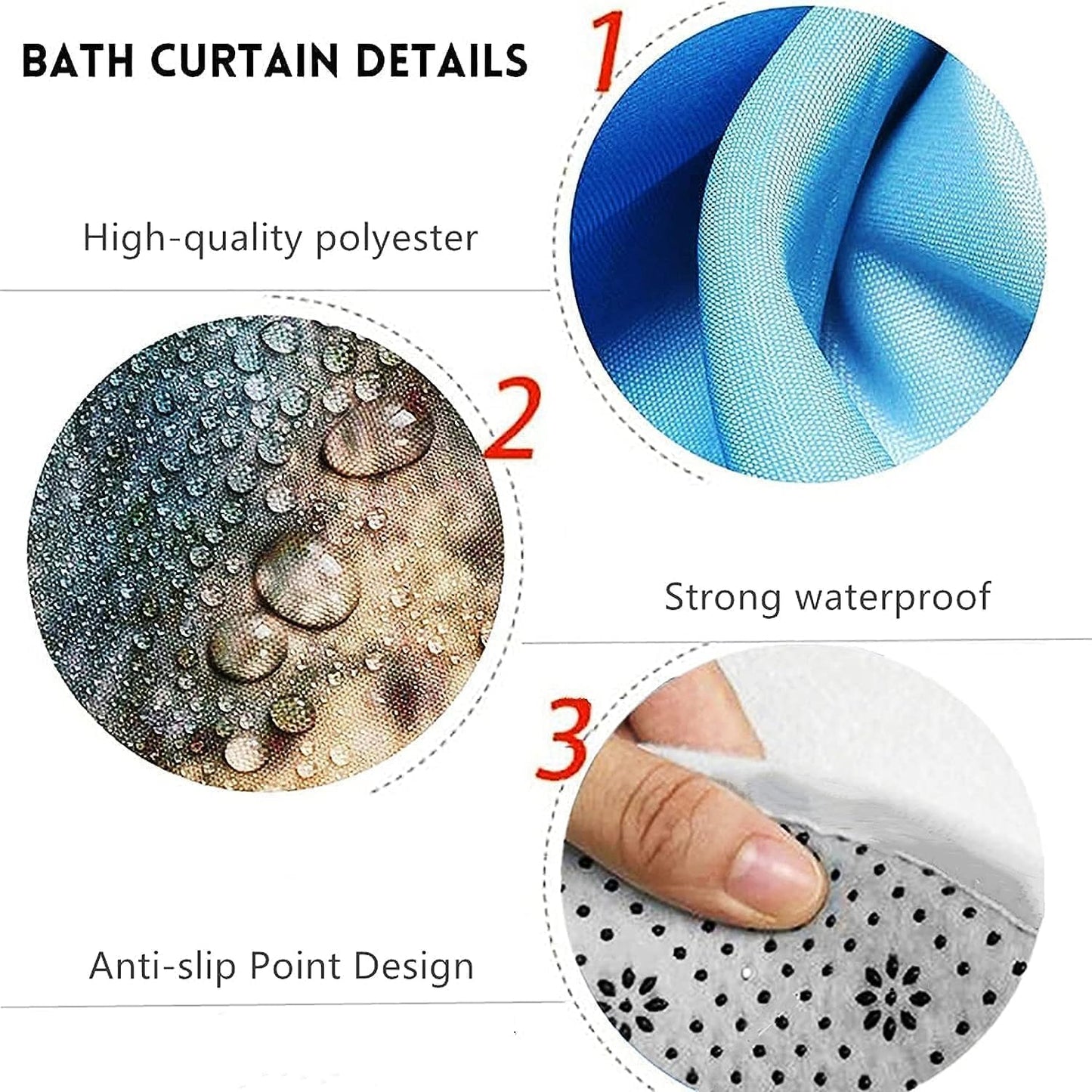 NBVKO 4PCS Black Oil Painting Style Shower Curtain Set with Non-Slip Rugs,Toilet Lid Cover and Bath Mat,Bathroom Decor Accessory Set