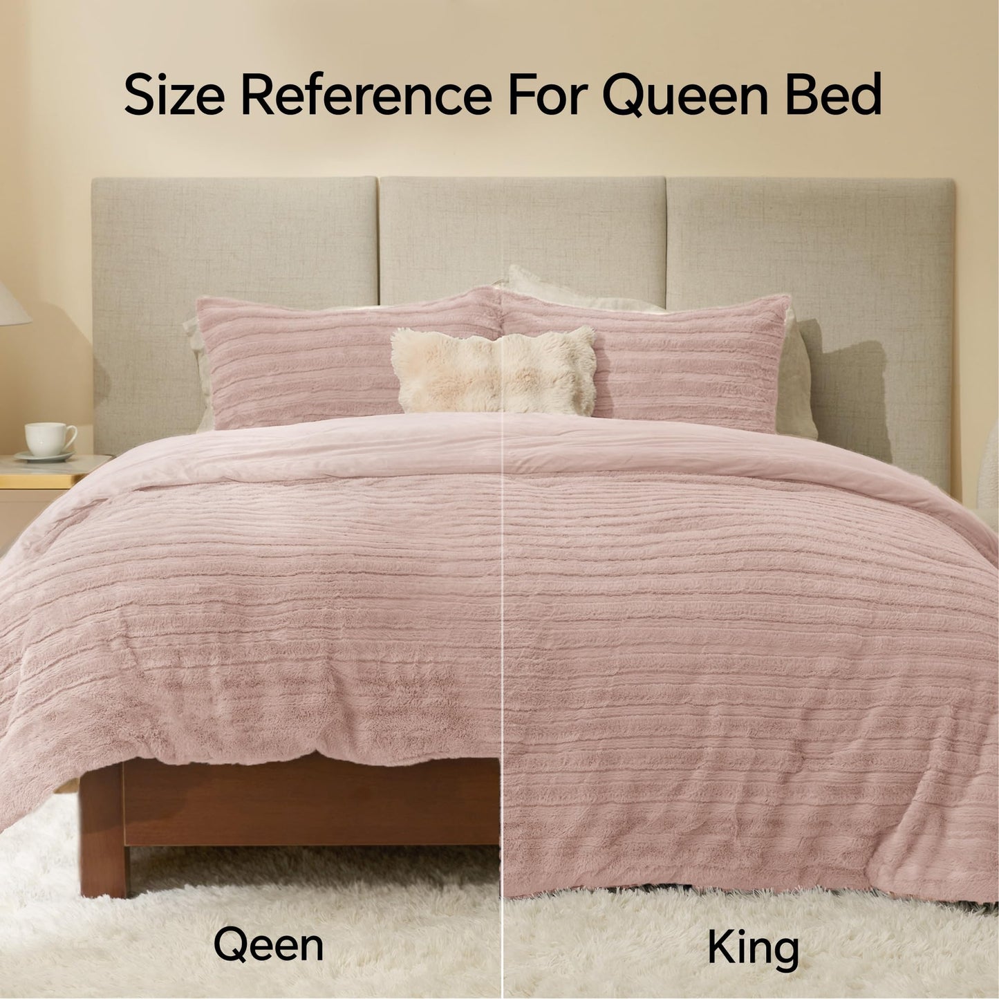 BEDELITE Fleece Queen Comforter Set -Super Soft & Warm Fluffy Pink Faux Fur Bedding, Luxury Fuzzy Heavy Bed Set for Winter with 2 Pillow Cases