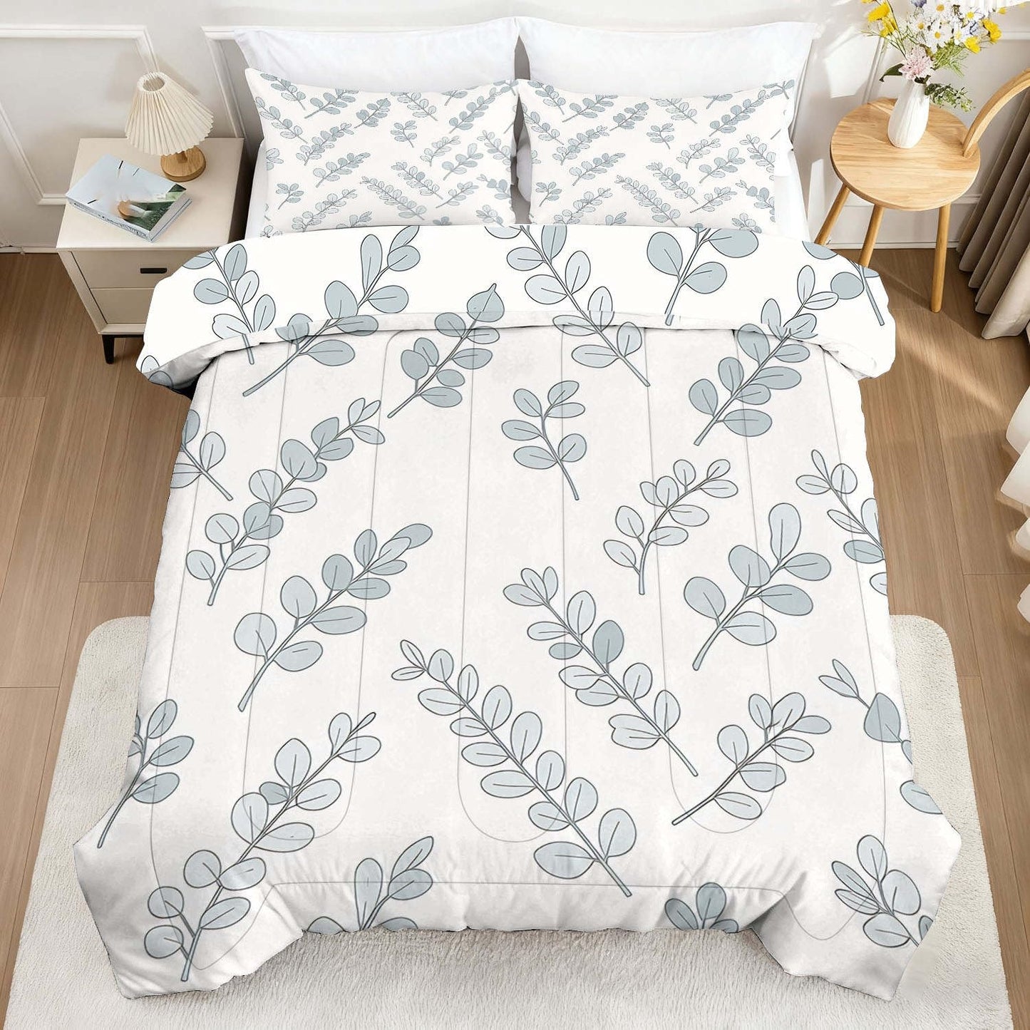 CERYUEE White Sage Eucalyptus King 3 Piece Comforter Bedding Set