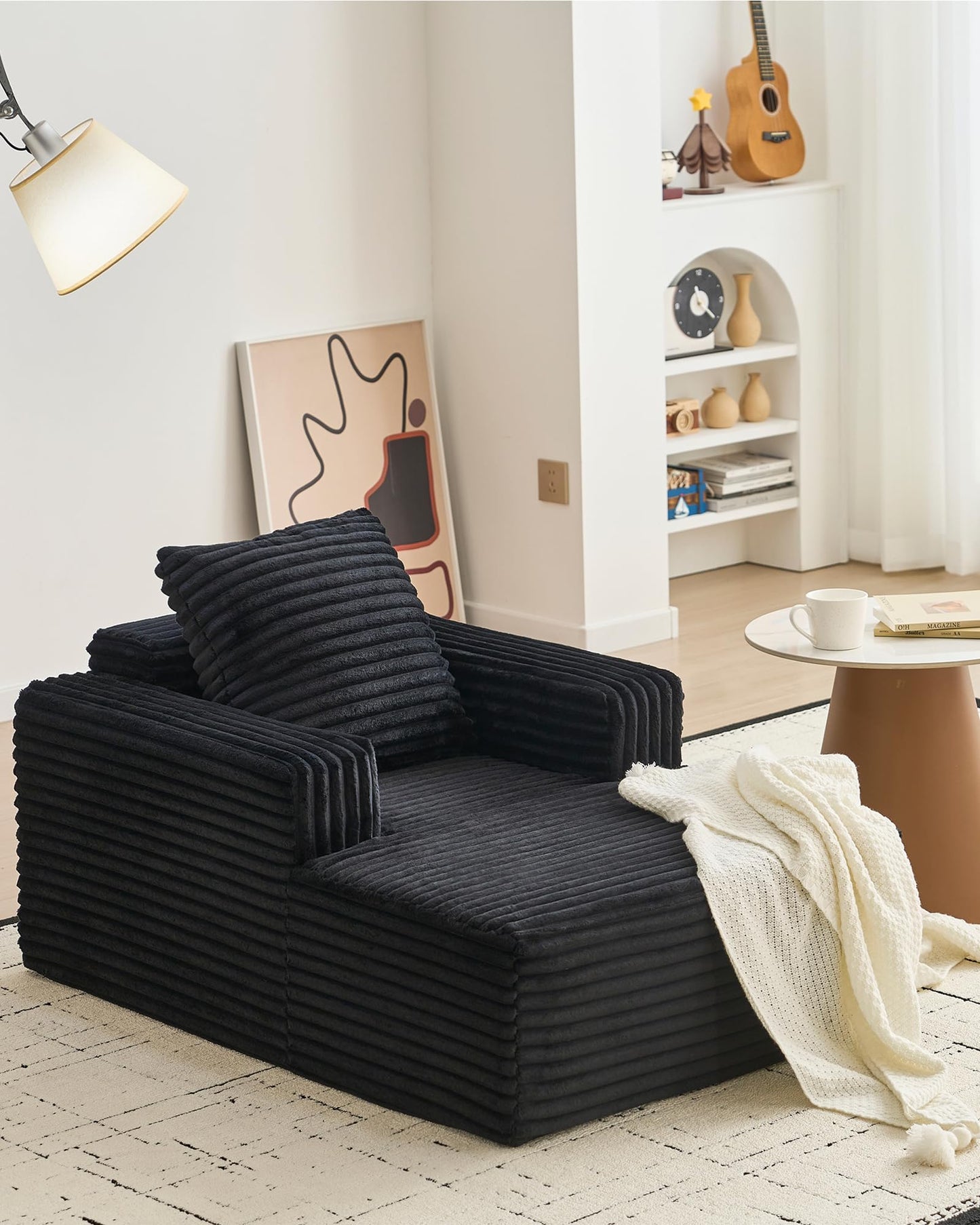 Garvee 45'' Indoor Chaise Lounge Chair Corduroy Cloud Single Couch Sofa with Deep Seat & Armrests Comfy Reading Chair Sleeper Bed for Living Room Bedroom Movie Room No-Assembly