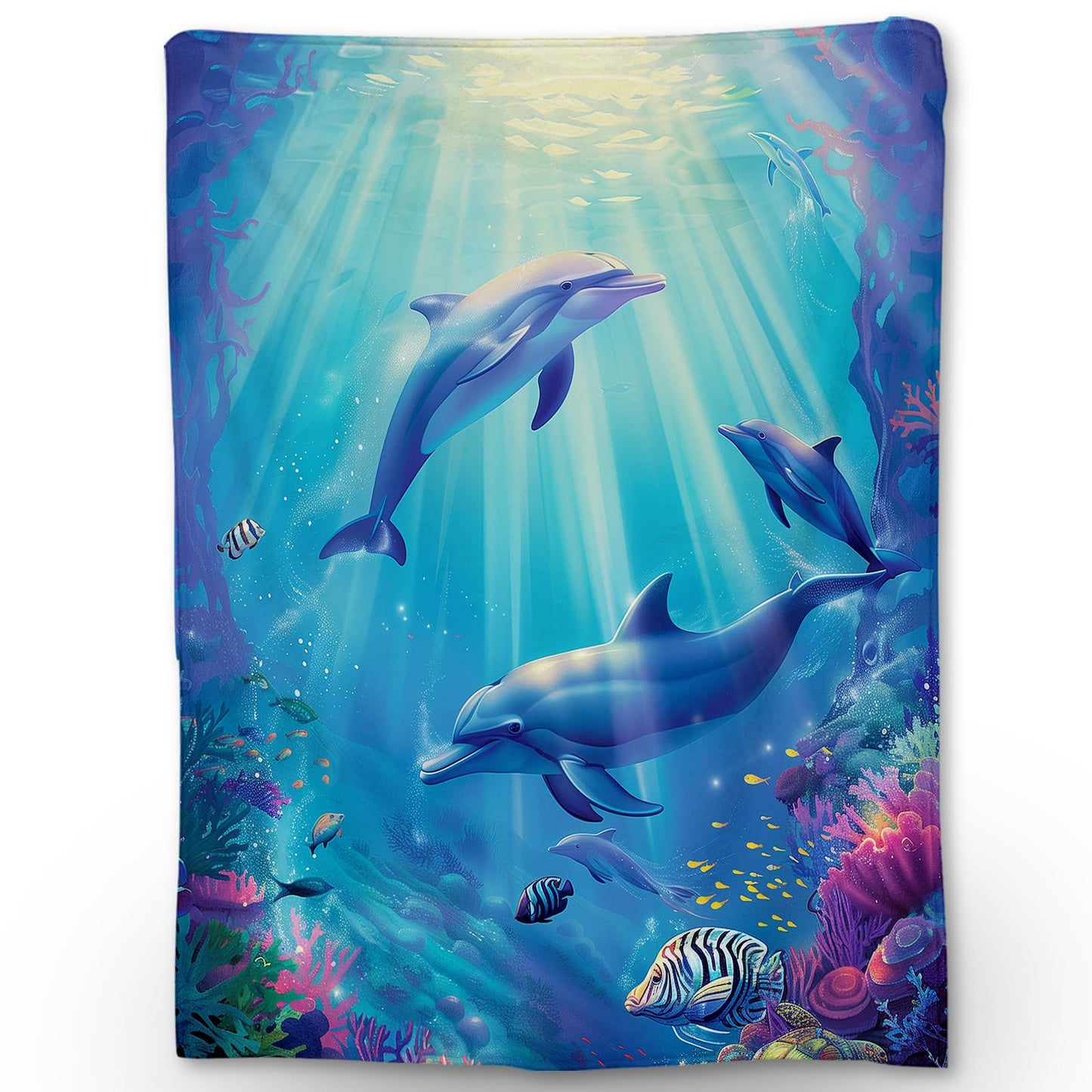 Ti Caldi Magical Dolphin Underwater Scenery Blanket Cozy Flannel Throw Blanket - Soft, Lightweight & Fluffy - Perfect for Couch, Bed, Travel - Captivating Home Decor for Indoor & Outdoor Use 60"x50"