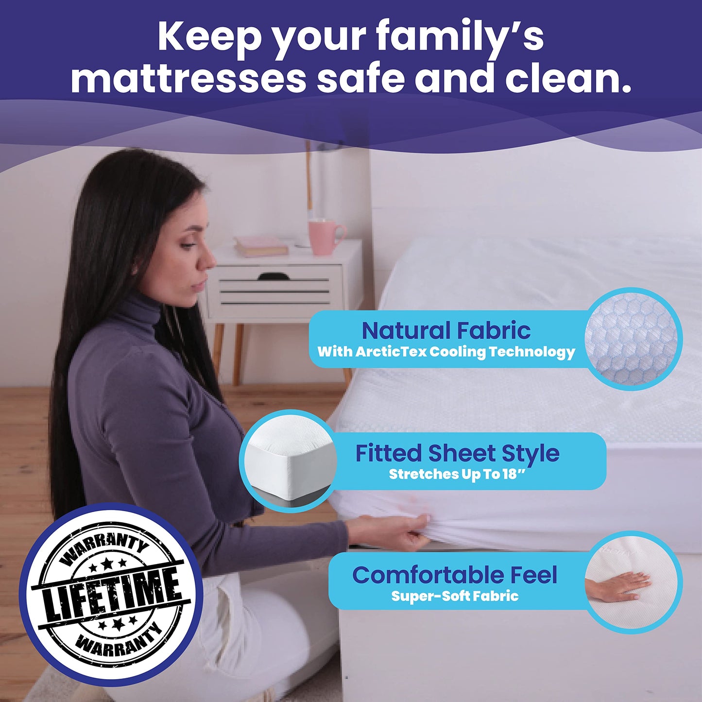 Slumberfy Twin XL Cooling Hypoallergenic Mattress Protector, 39x80 in, White, Noiseless, Washable
