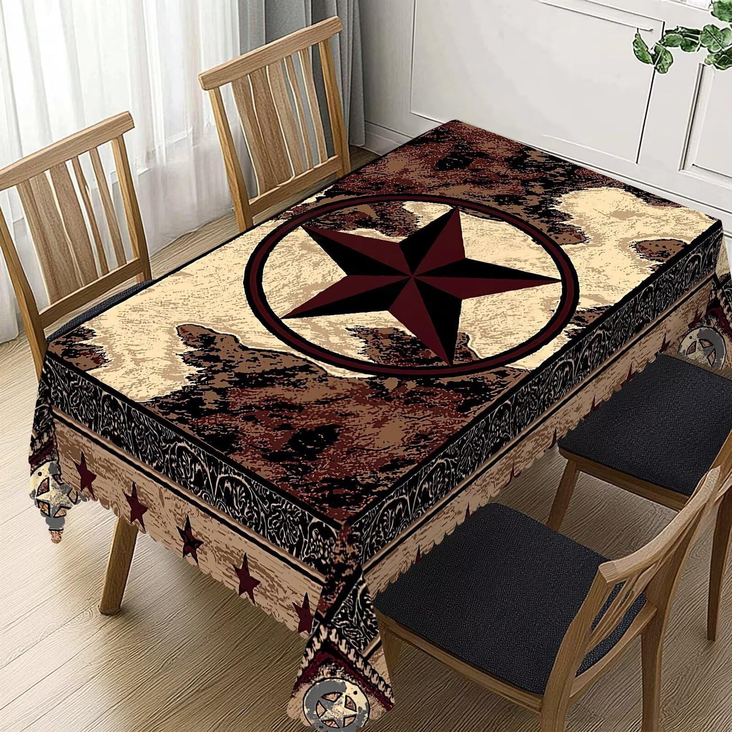 DANSICUINI Western Texas Star Rectangle Tablecloth Rustic Vintage Country Table Cloth Brown Wood Panel Rectangular Tablecloth Table Cover for Dining Kitchen Party 54 x 72 Inch