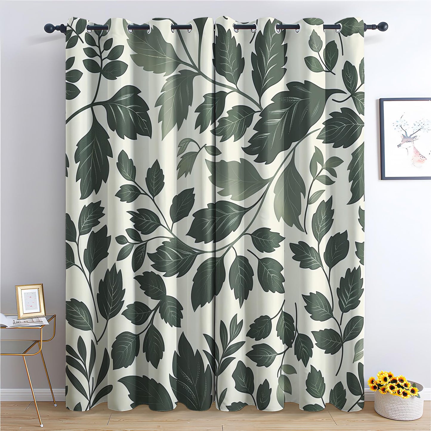 MOBEITI Green Leaf Curtains for Bedroom Living Room, Leaves Blackout Curtains & Home Decor, Drapes 63 Inch Length 2 Panels Set, Botanical Window Treatments, Grommet Curtains