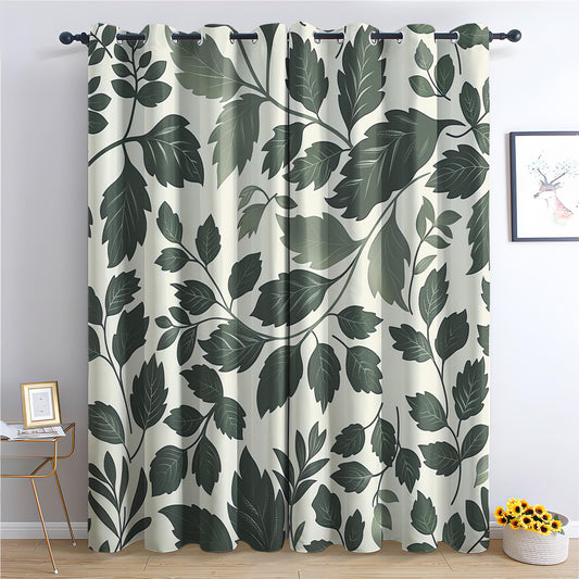 MOBEITI Green Leaf Curtains for Bedroom Living Room, Leaves Blackout Curtains & Home Decor, Drapes 63 Inch Length 2 Panels Set, Botanical Window Treatments, Grommet Curtains