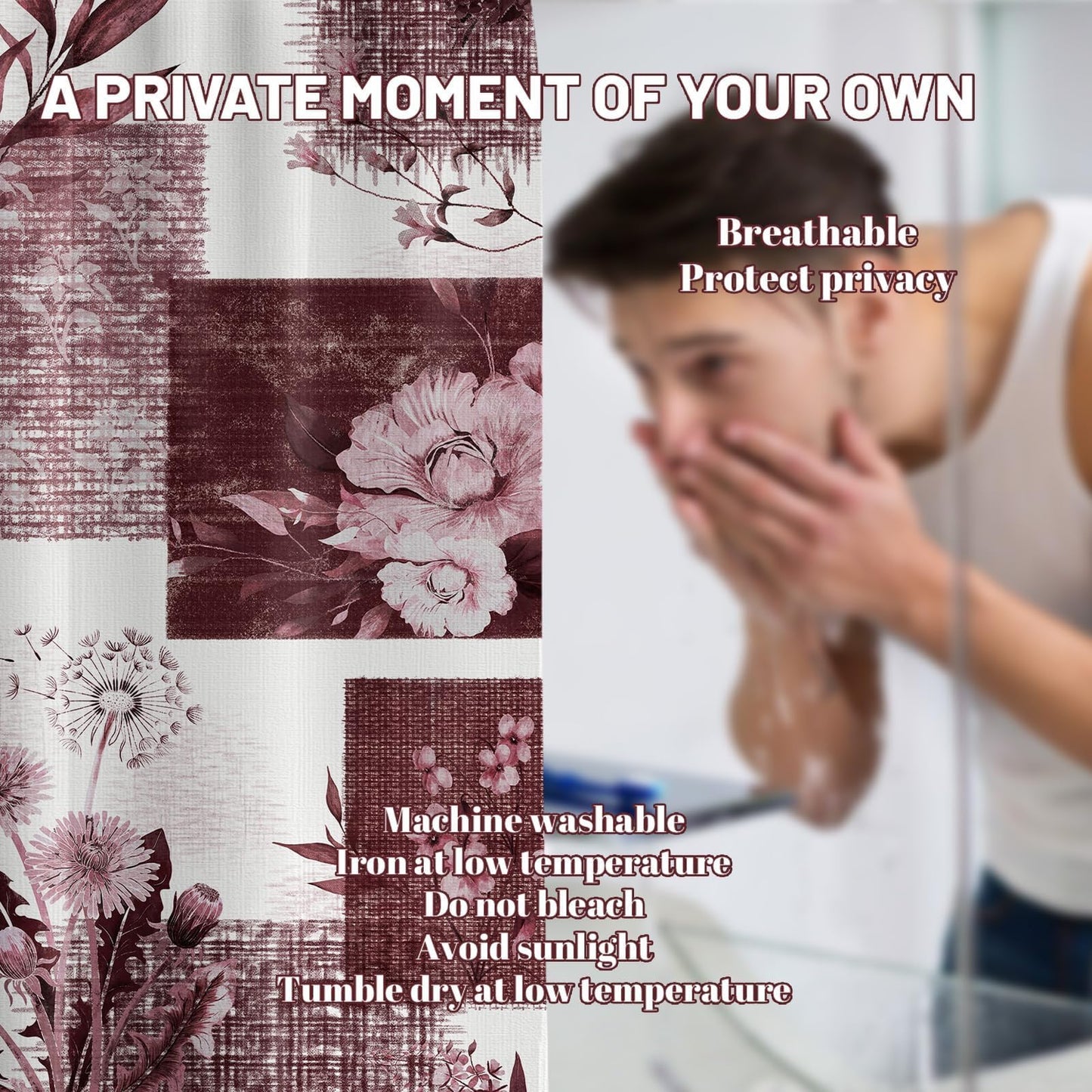 DLTAY Burgundy Patchwork Shower Curtain, 70 X 72 Inches