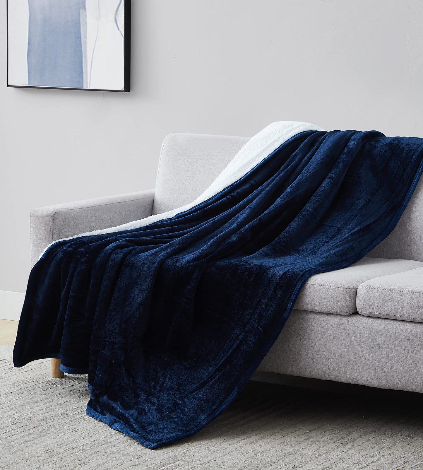 Southshore Fine Living, Inc. Reversible Sherpa Fleece Throw Blanket For Bed Or Couch – Ultra Soft And Cozy Blanket, Machine Washable Super Soft Blanket For Fall, Fuzzy Blanket For Couch, 98 X 98, Blue