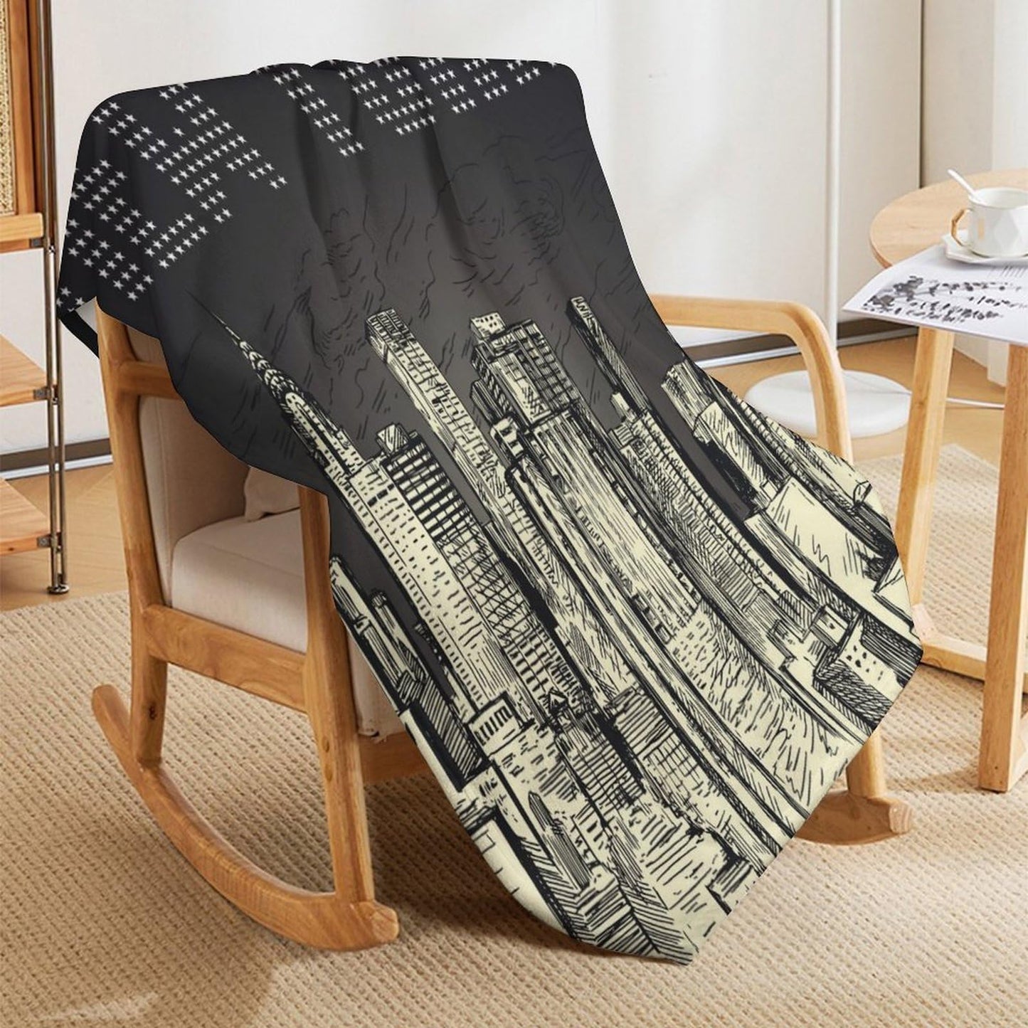 City Throw Blanket,Hand-Drawn New York Skyscraper Pattern Soft Cozy Warm Flannel Blankets for Sofa Couch Bed Gifts for Lover Kids Boys Grils Women Adults 30x40 Inch